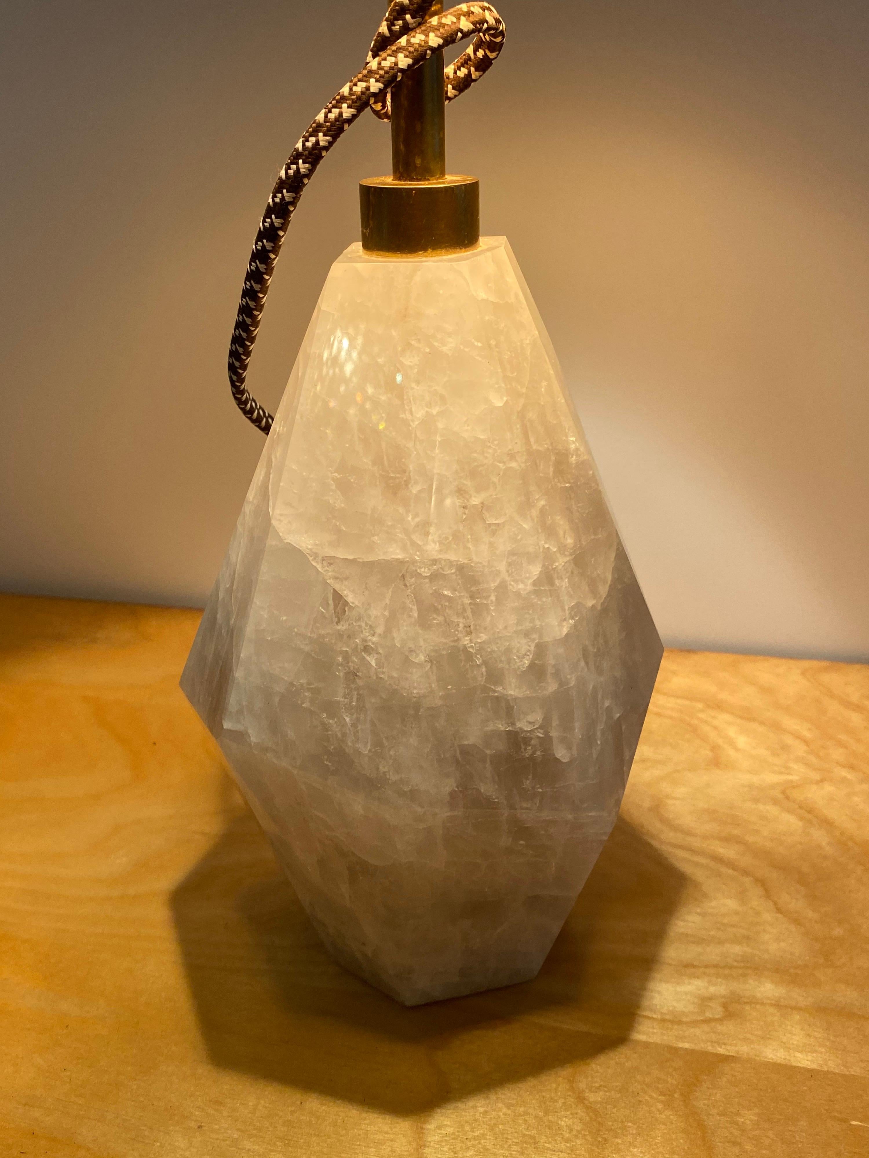 Kelly Wearstler Natural Quartz Stone Table Lamp with Brass Shade In Good Condition In Philadelphia, PA