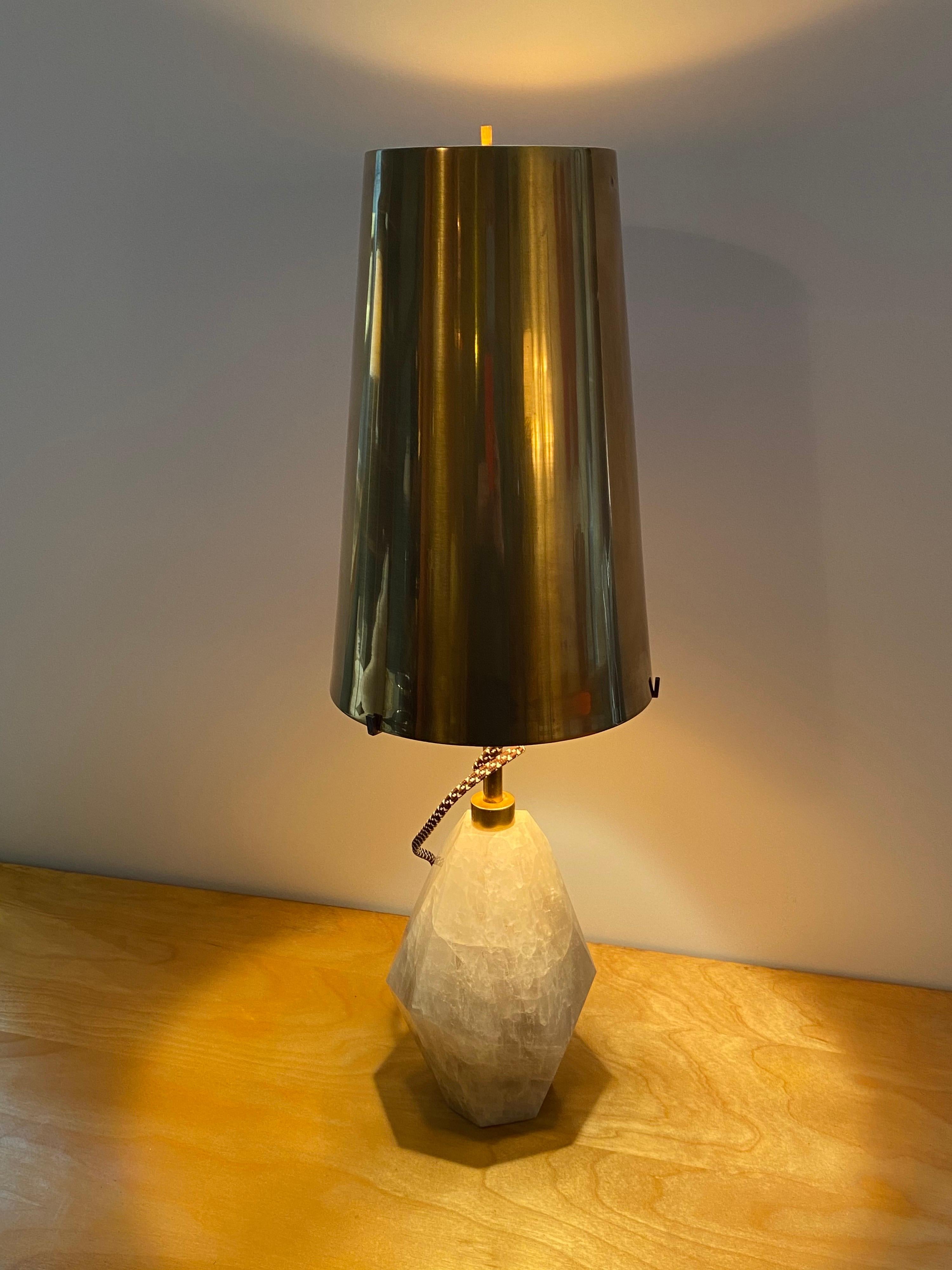 Kelly Wearstler Natural Quartz Stone Table Lamp with Brass Shade 2