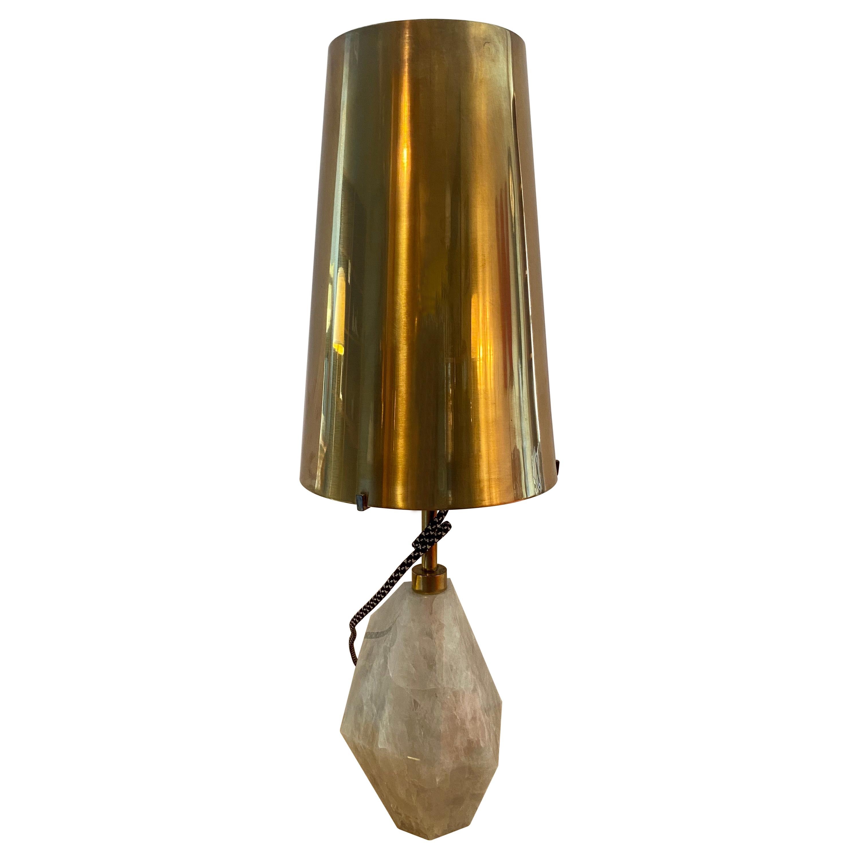 Kelly Wearstler Natural Quartz Stone Table Lamp with Brass Shade