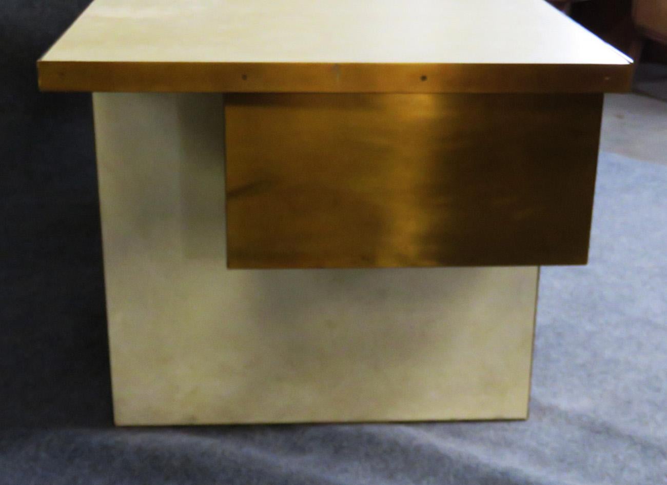 Kelly Wearstler Parchment and Brass Trimmed Mid-Century Modern Dillon Desk 2