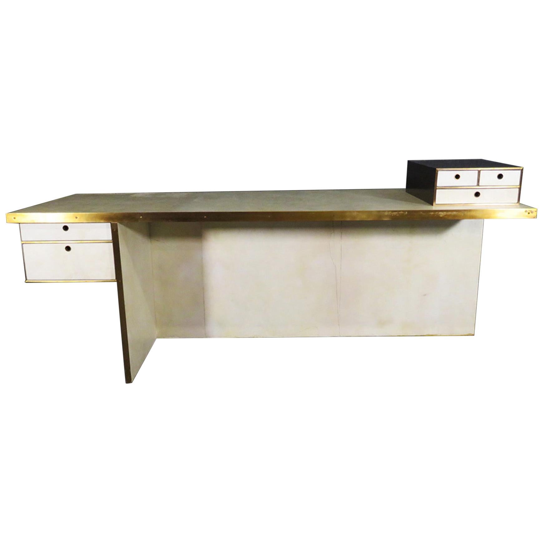 Kelly Wearstler Parchment and Brass Trimmed Mid-Century Modern Dillon Desk