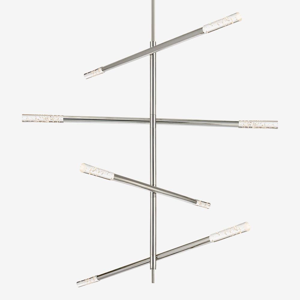 Kelly Wearstler Rousseau Large Articulating Chandelier in Brass & Etched Crystal In New Condition For Sale In West Hollywood, CA