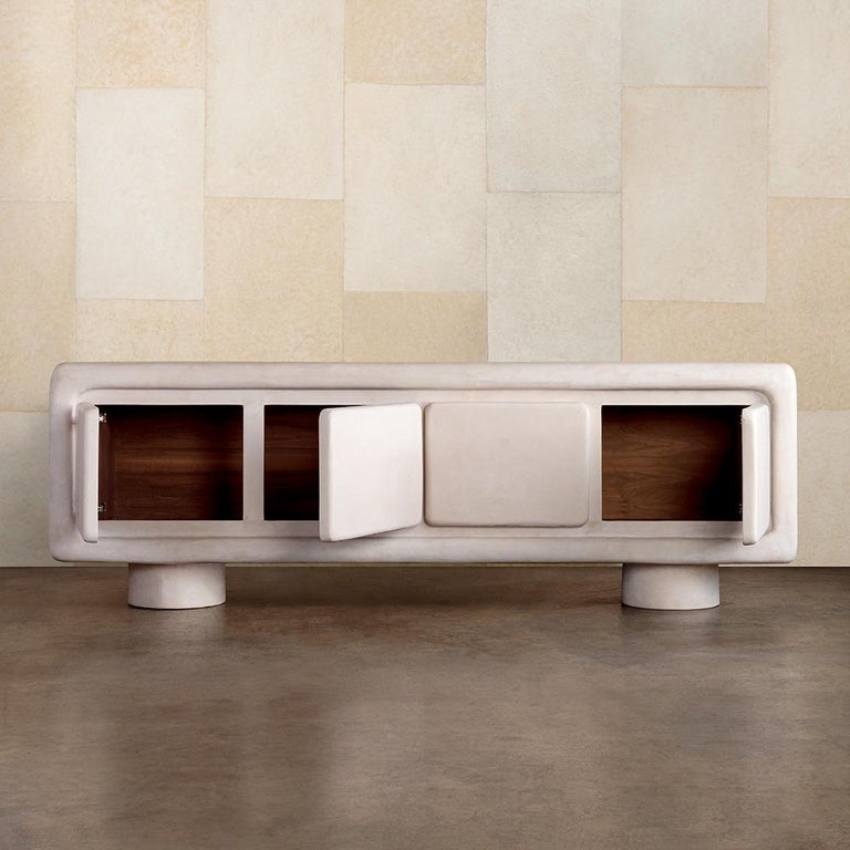 American Kelly Wearstler Sculptural Colina Credenza in Resin & White Plaster Finish For Sale