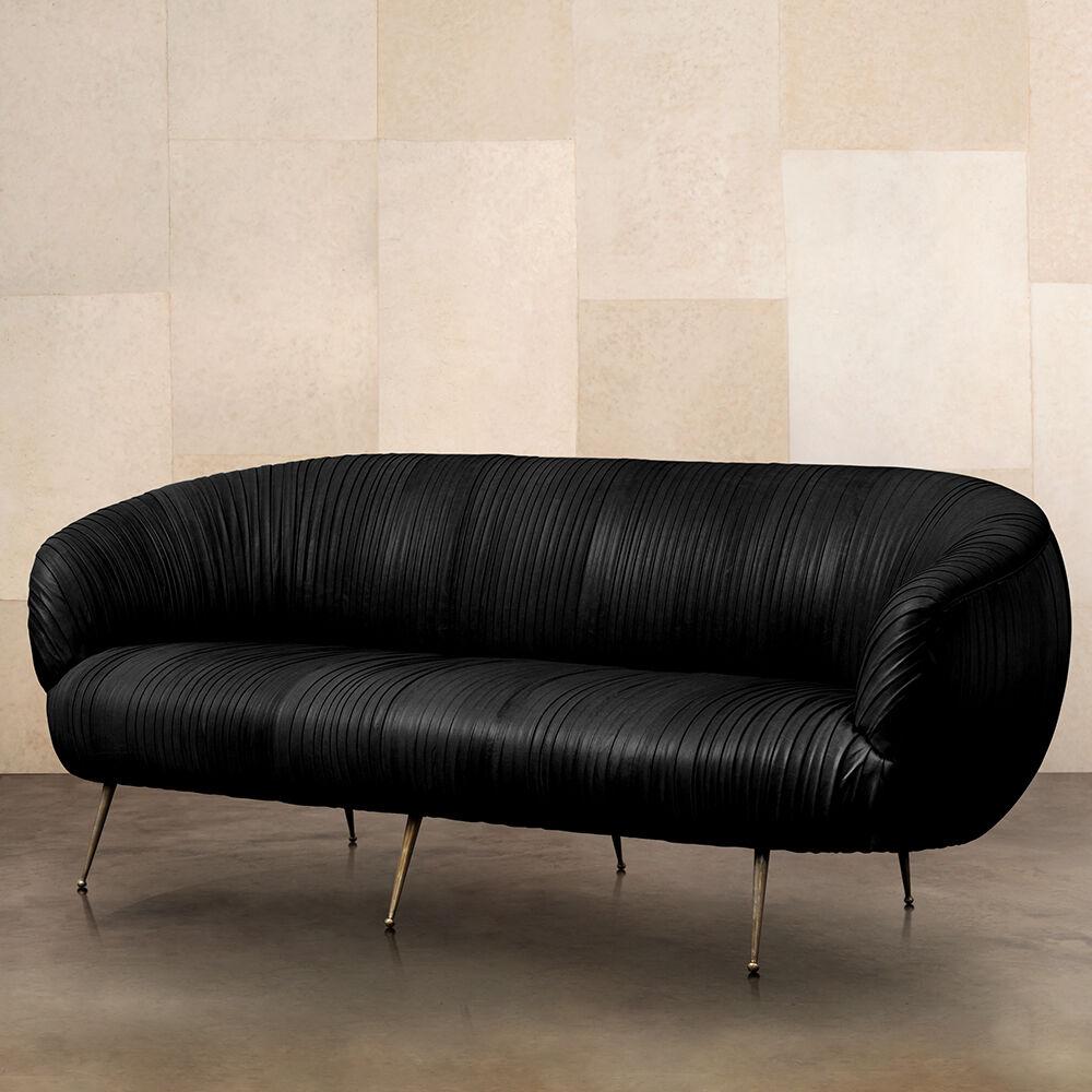 Kelly Wearstler Signature Souffle Settee in 'Spruce' Ruched Leather 2