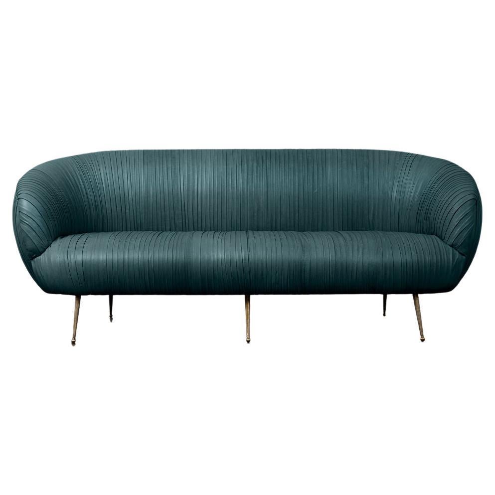 Kelly Wearstler Signature Souffle Settee in 'Spruce' Ruched Leather