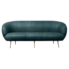 Kelly Wearstler Signature Souffle Settee in 'Spruce' Ruched Leather