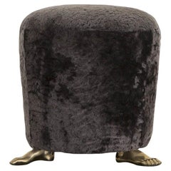 Kelly Wearstler Signature Foot Stool with Mink Shearling and Cast Brass Feet