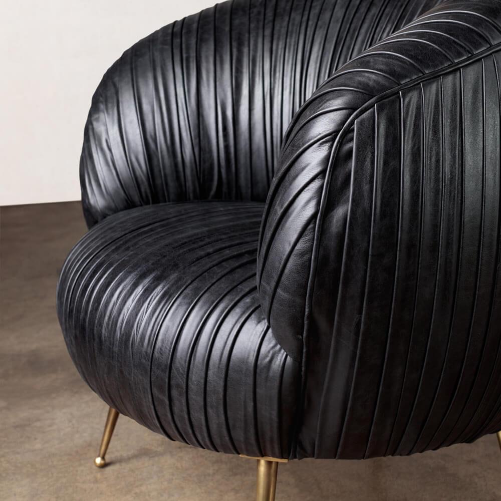 Modern Kelly Wearstler Signature Ruched Black Leather Souffle Chair