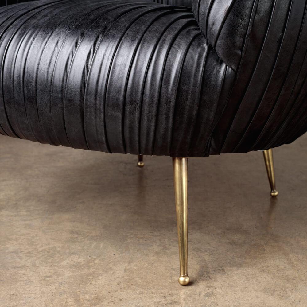 American Kelly Wearstler Signature Ruched Black Leather Souffle Chair For Sale