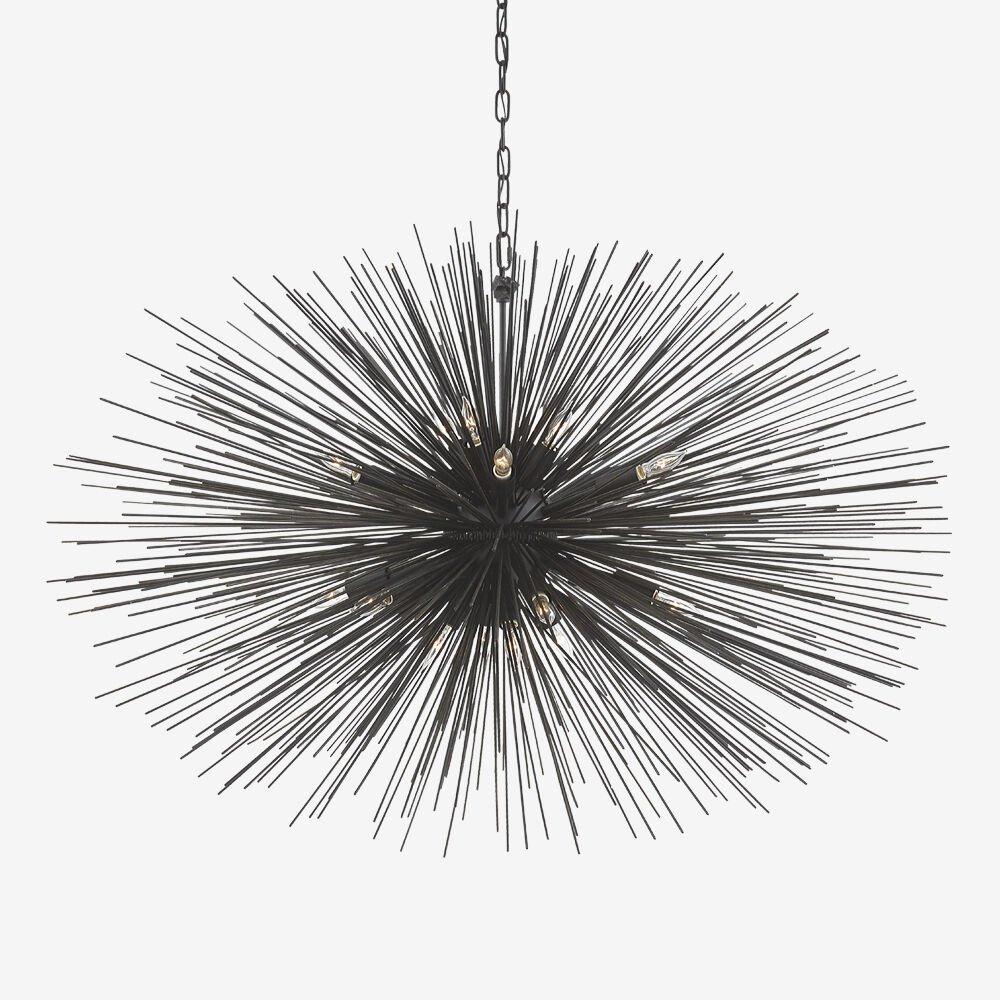 The Strada Collection is delicate and ethereal, drawing inspiration from vibrant, organic forms. Each sculptural piece, with a seemingly random array of radiating quills, plays with cast shadow to evoke a soft sophistication. Available in Gild,