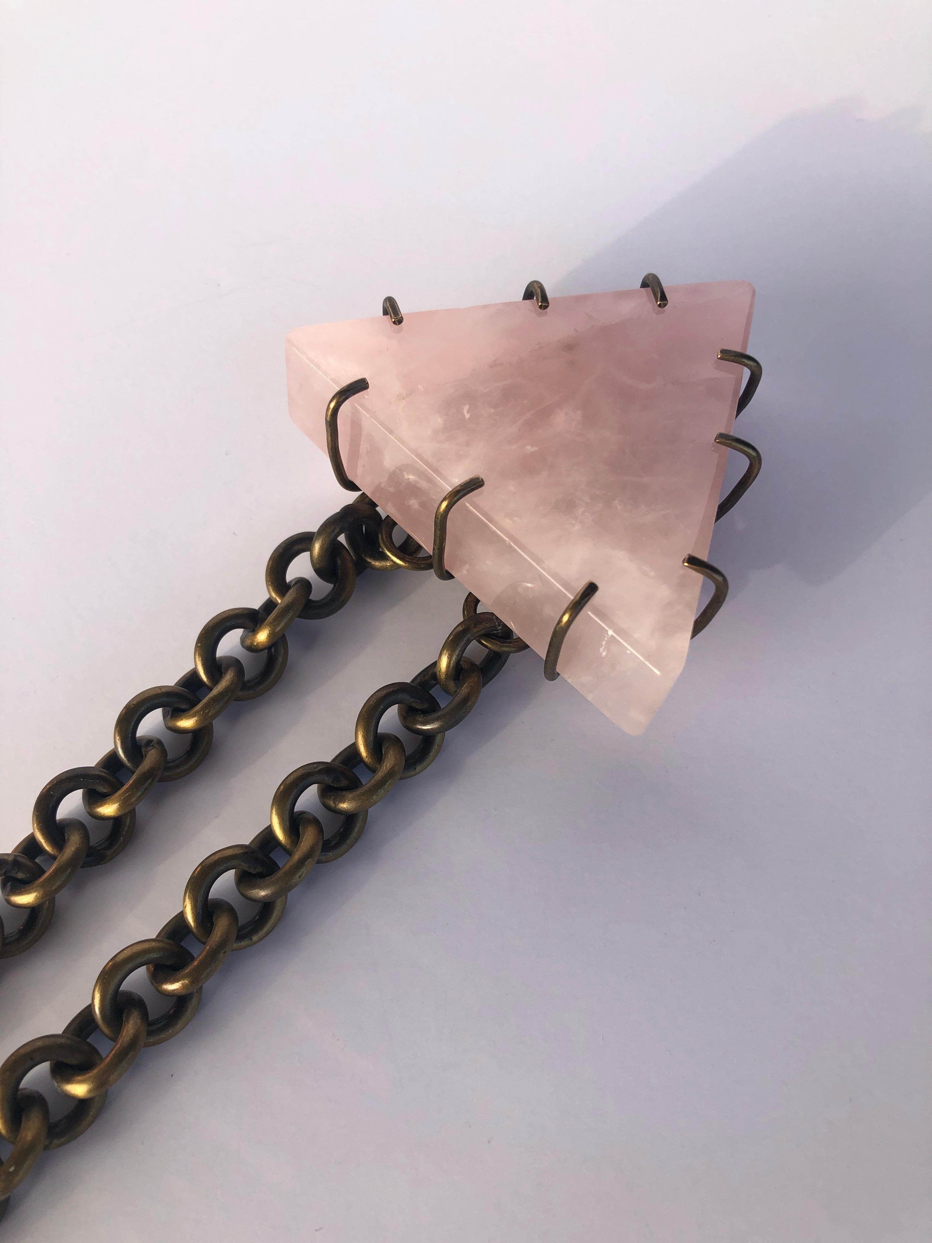 Kelly Wearstler Triangular Pink Quartz w/ Bronze Prongs & Brass Chain Necklace  For Sale 4