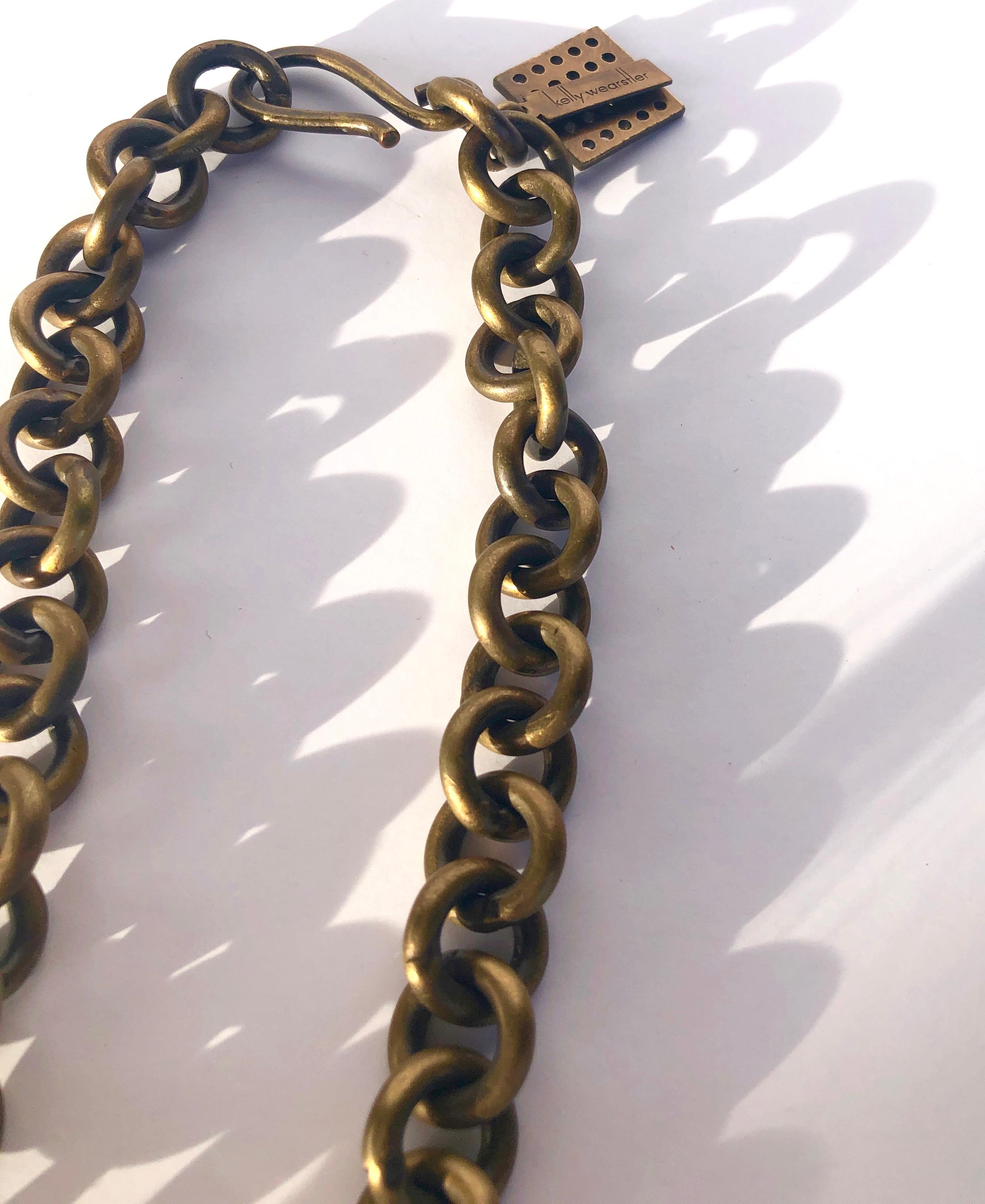 Kelly Wearstler Triangular Pink Quartz w/ Bronze Prongs & Brass Chain Necklace  For Sale 6