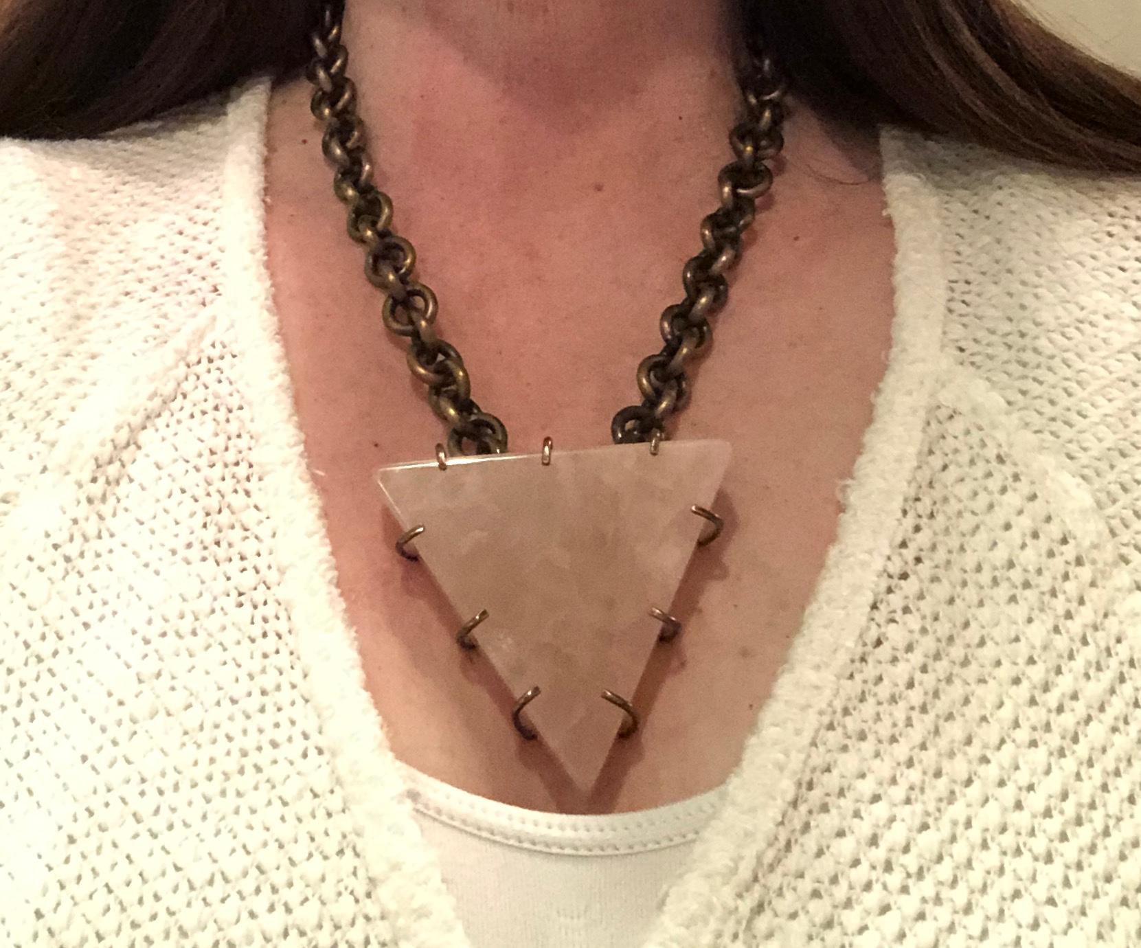 Kelly Wearstler Triangular Pink Quartz w/ Bronze Prongs & Brass Chain Necklace  For Sale 8