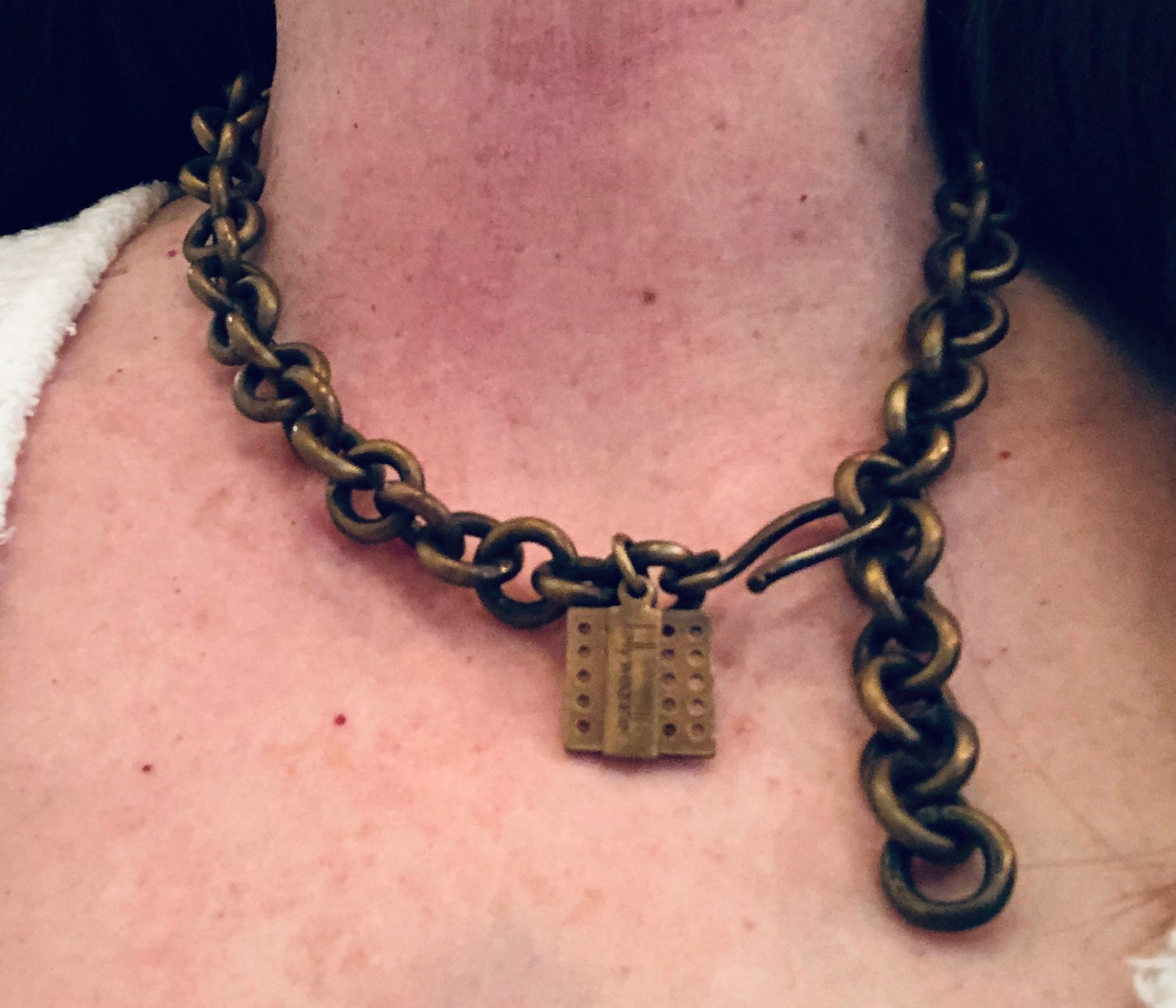 Kelly Wearstler Triangular Pink Quartz w/ Bronze Prongs & Brass Chain Necklace  For Sale 9