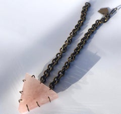 Kelly Wearstler Triangular Pink Quartz w/ Bronze Prongs & Brass Chain Necklace