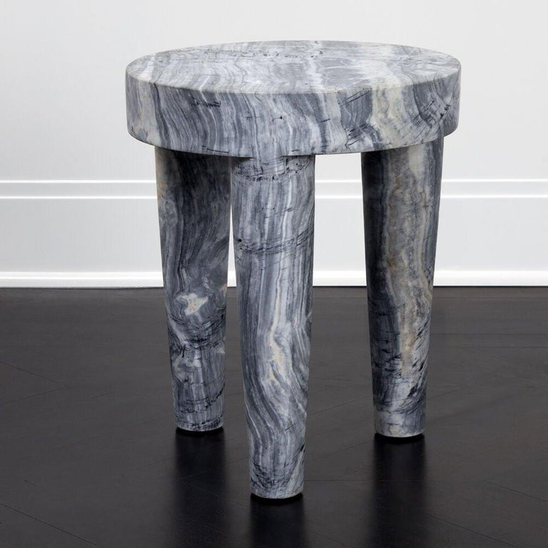 Modern Kelly Wearstler Tribute Large 3 Leg Stool or Side Table in Big Flower Marble For Sale