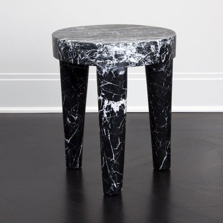 American Kelly Wearstler Tribute Large 3 Leg Stool or Side Table in Big Flower Marble For Sale