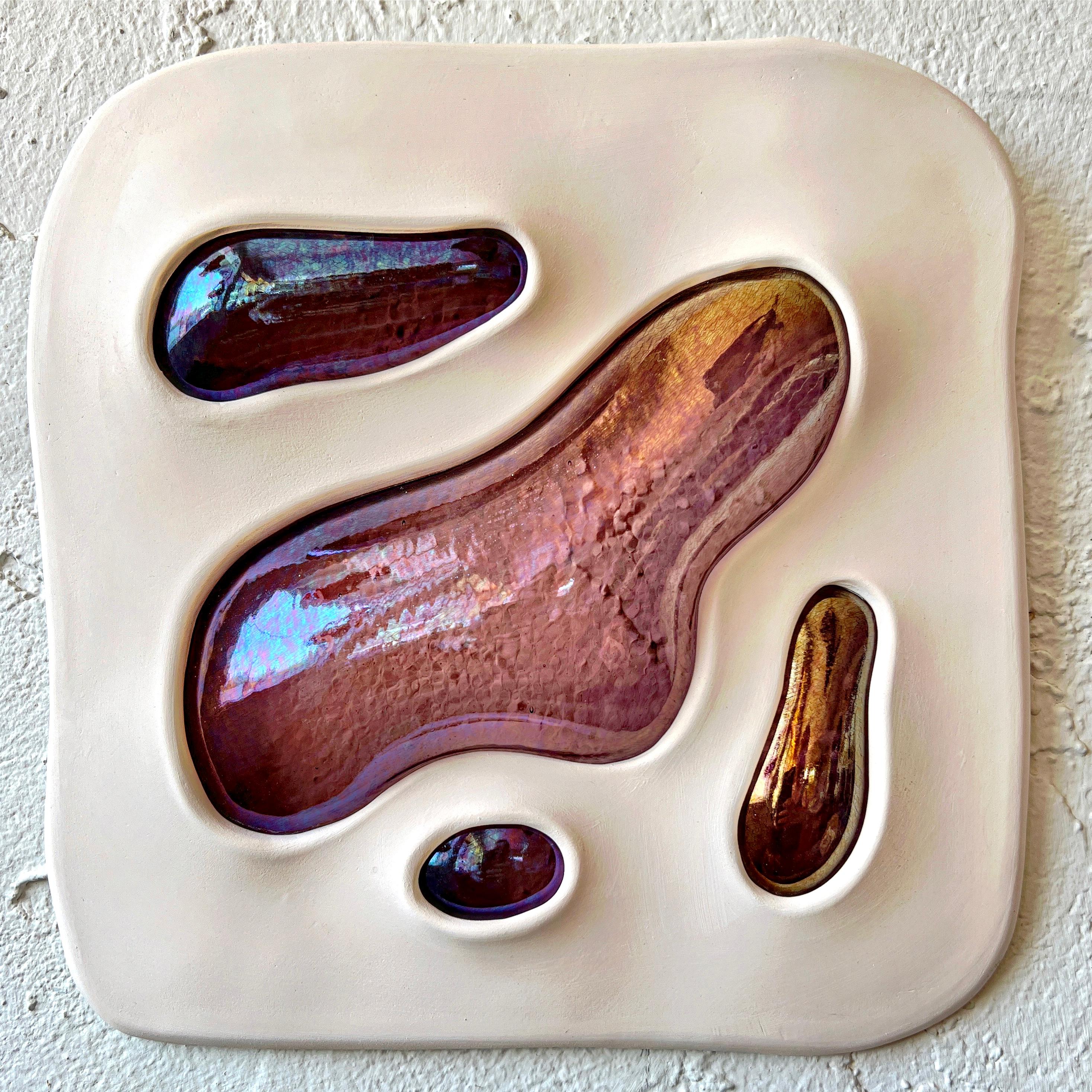 Kelly Witmer Abstract Sculpture - Violet hills - ceramic and glass wall sculpture