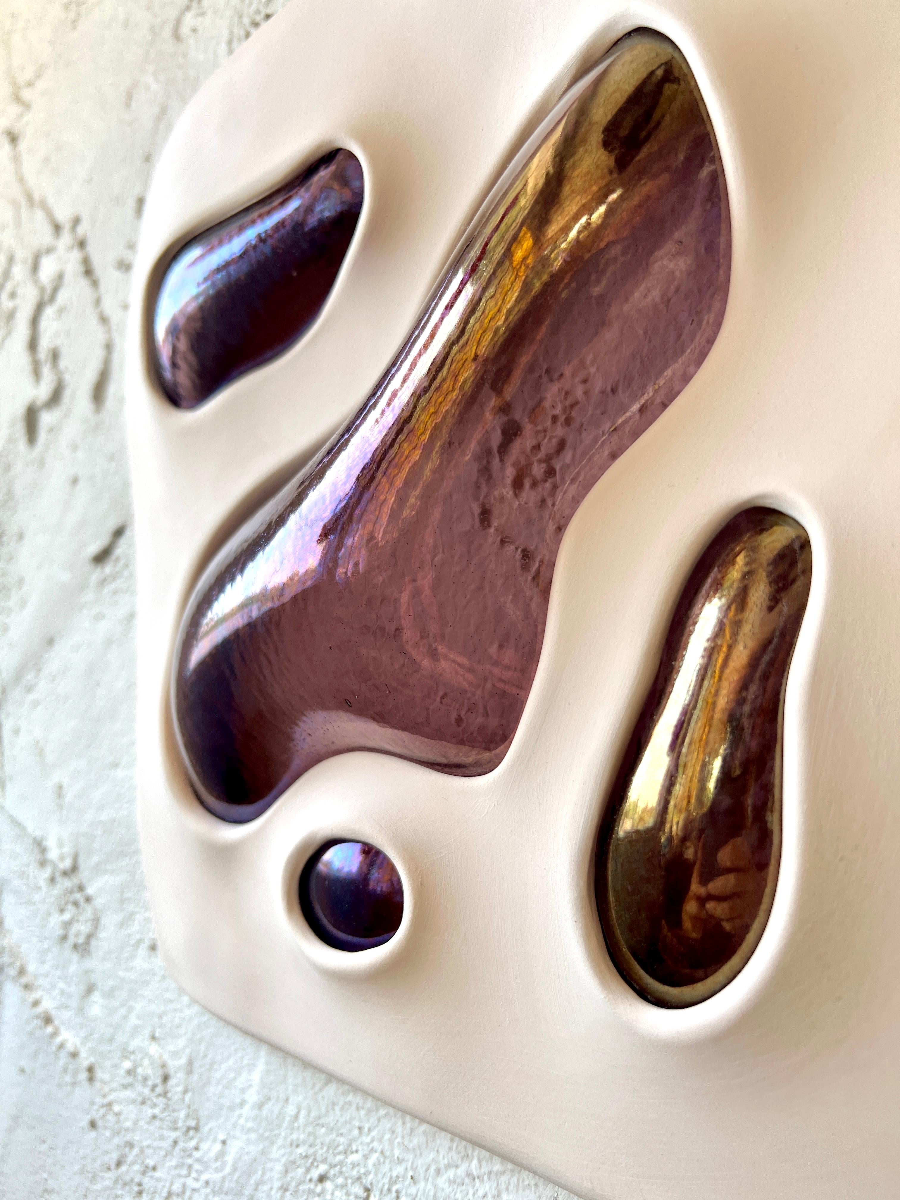 Violet hills - ceramic and glass wall sculpture - Sculpture by Kelly Witmer