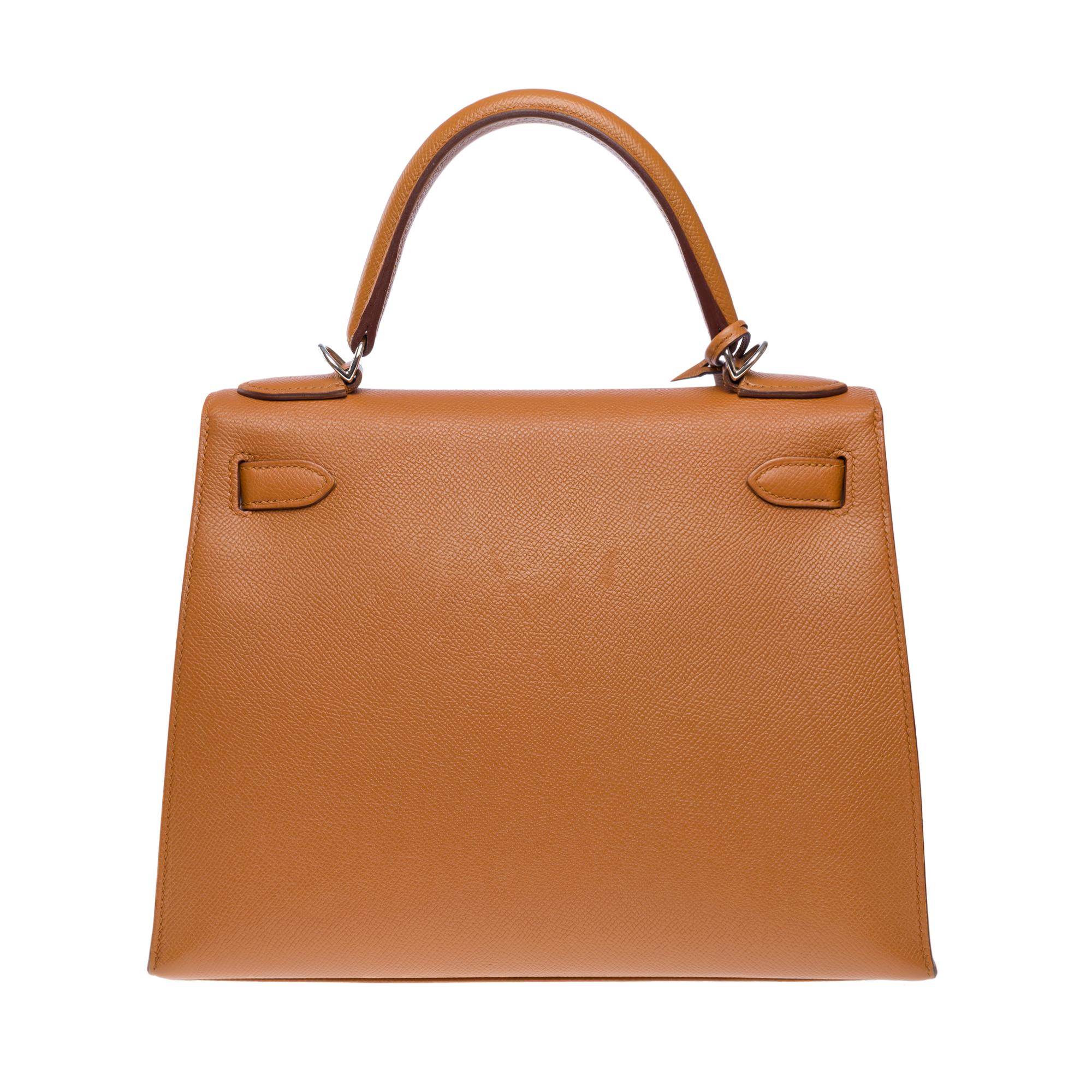 Brown KellyGraphie Hermès Kelly 28 handbag strap in Gold and blue leather, PHW
