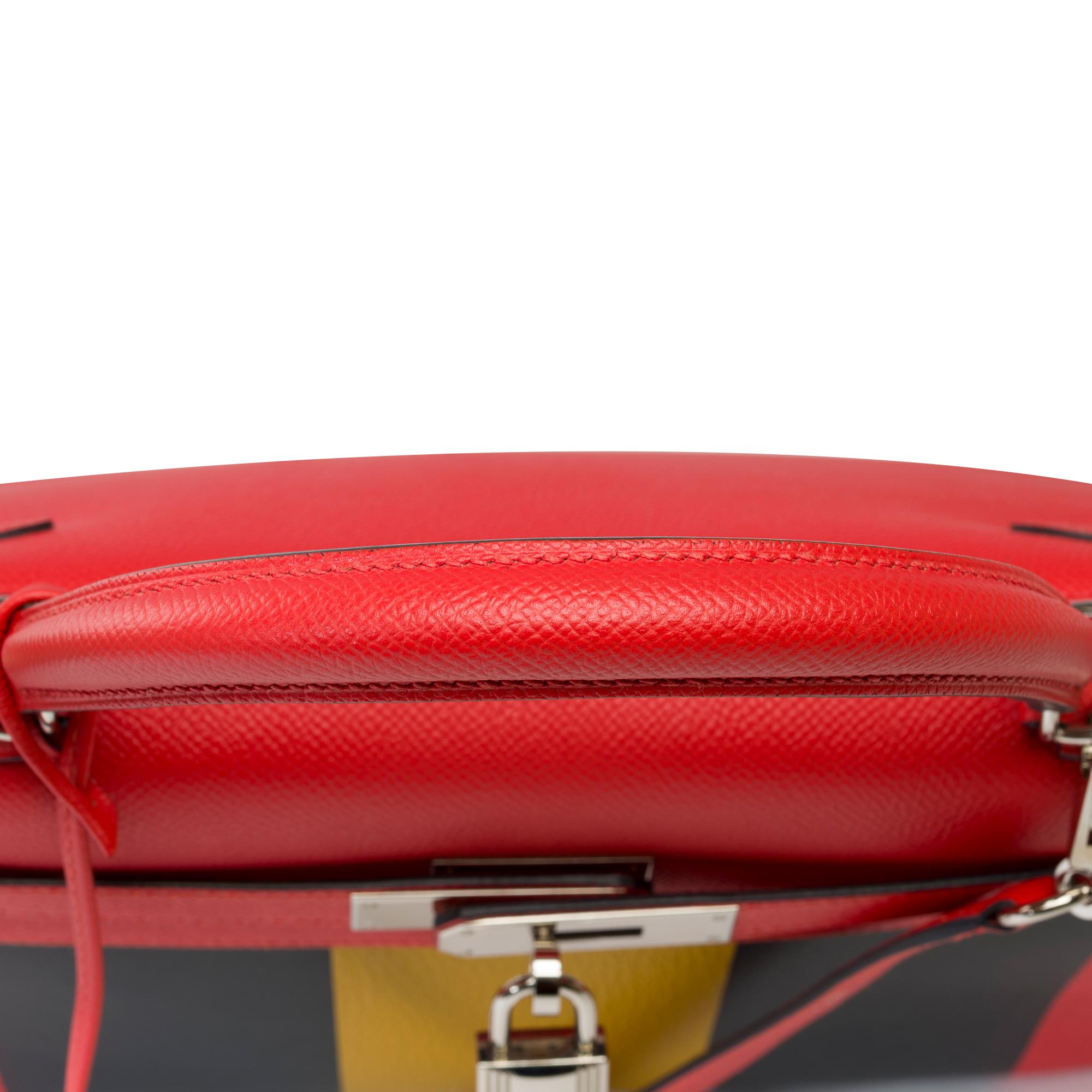 KellyGraphie Hermès Kelly 28 handbag strap in Red, blue and yellow leather, PHW For Sale 7