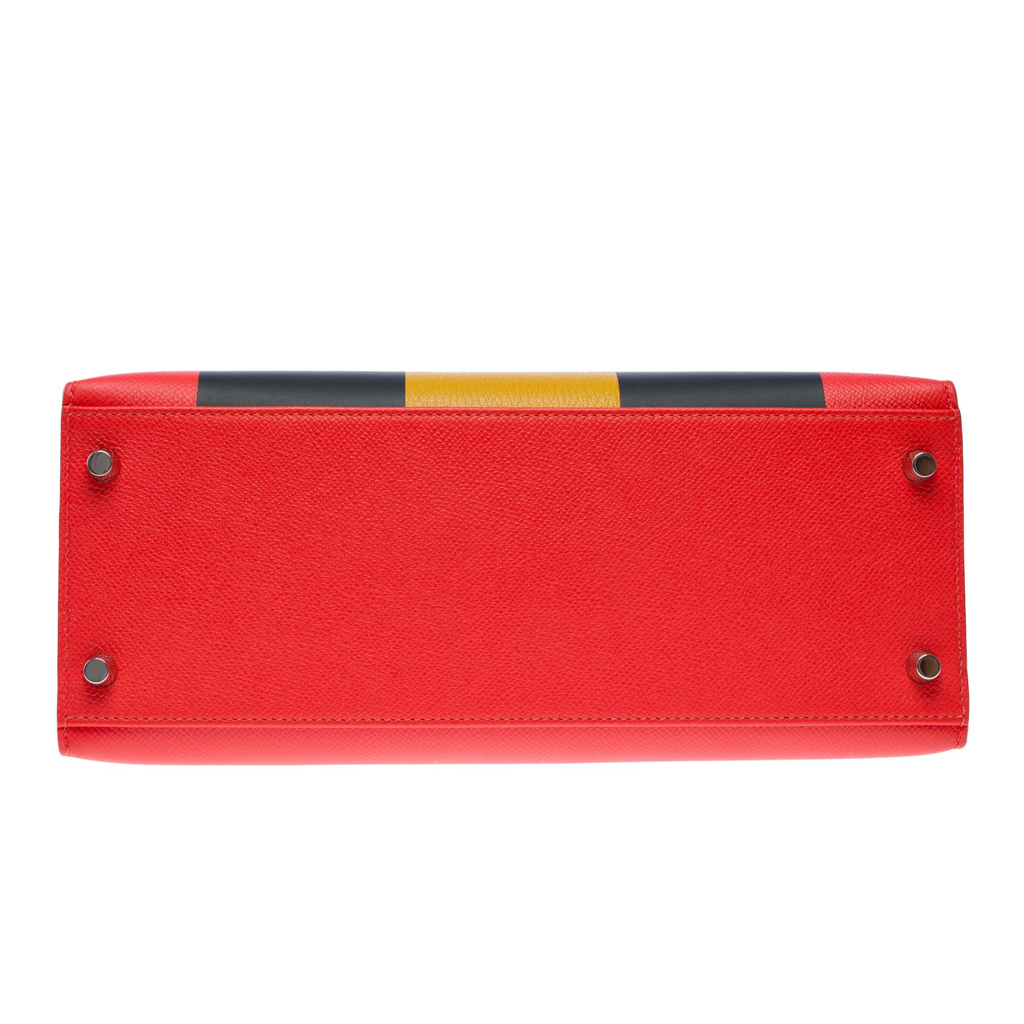 KellyGraphie Hermès Kelly 28 handbag strap in Red, blue and yellow leather, PHW For Sale 8