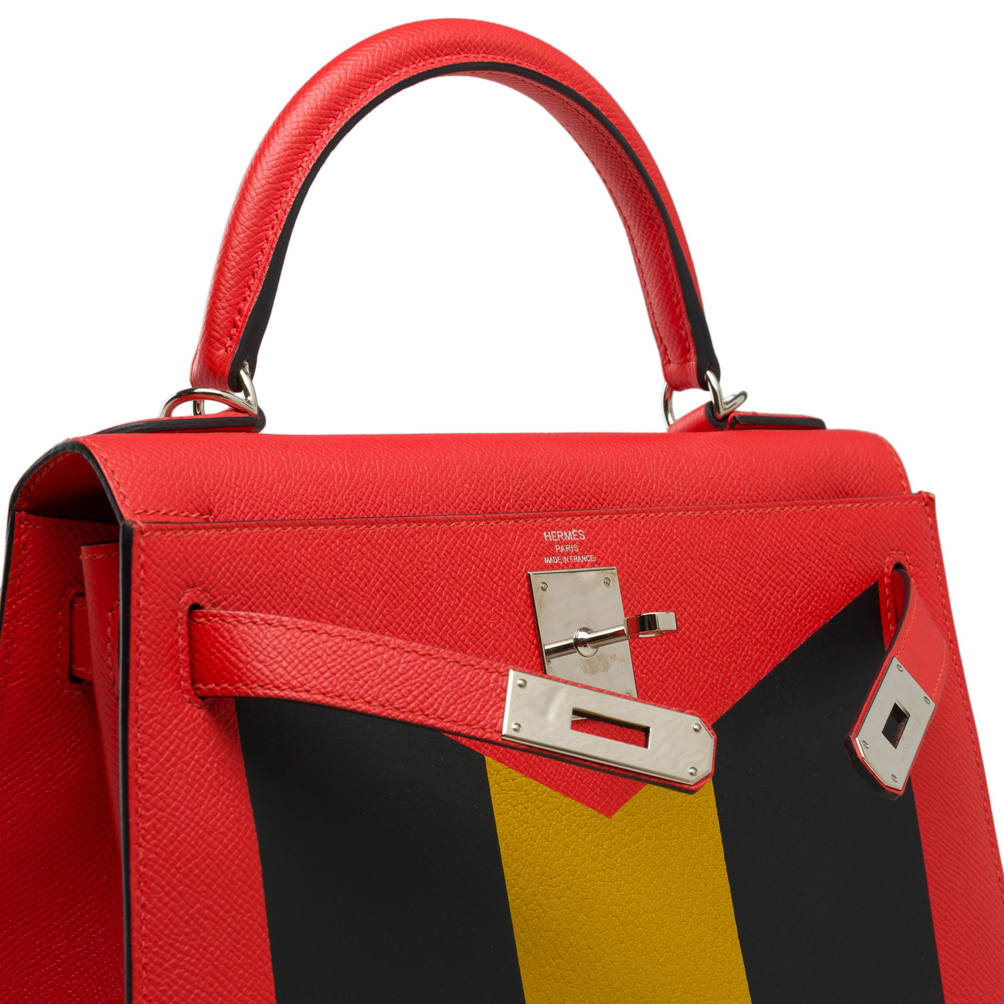 KellyGraphie Hermès Kelly 28 handbag strap in Red, blue and yellow leather, PHW For Sale 4