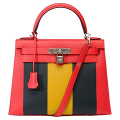 KellyGraphie Hermès Kelly 28 handbag strap in Red, blue and yellow leather, PHW