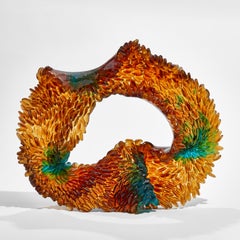 Kelp, a Unique Amber, Aqua & Green Cast Glass Sculpture by Nina Casson McGarva