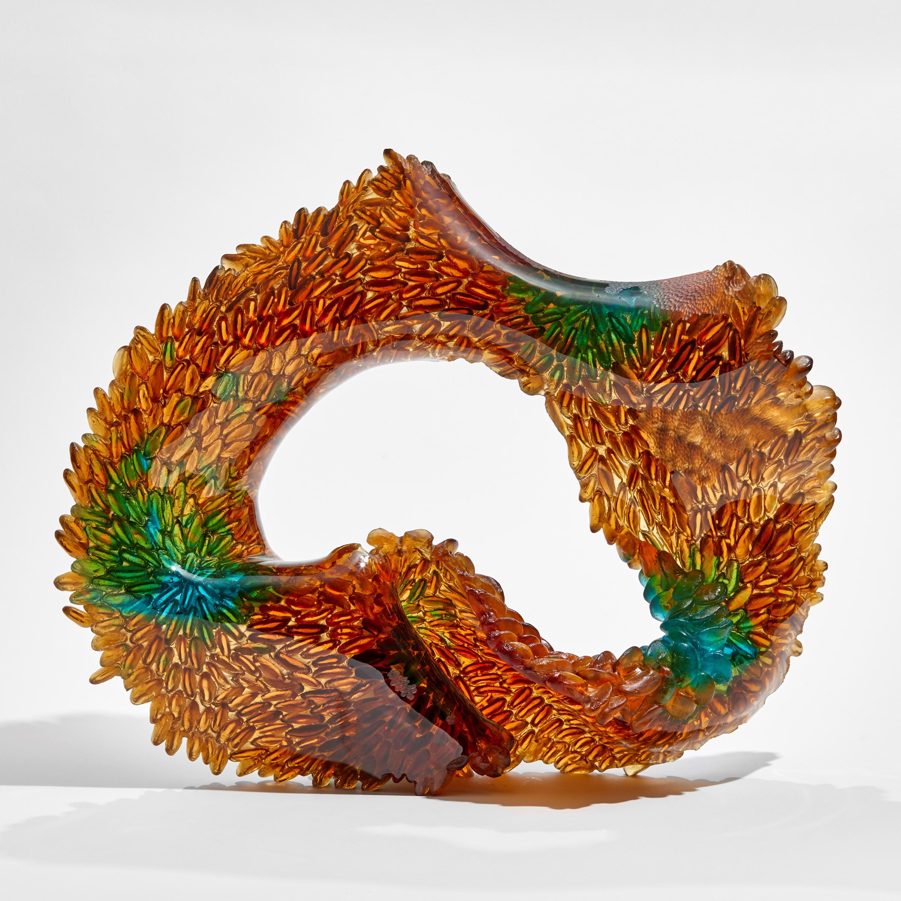 Organique Sculpture unique en verre coulé ambré, turquoise et vert de Nina Casson McGarva en vente