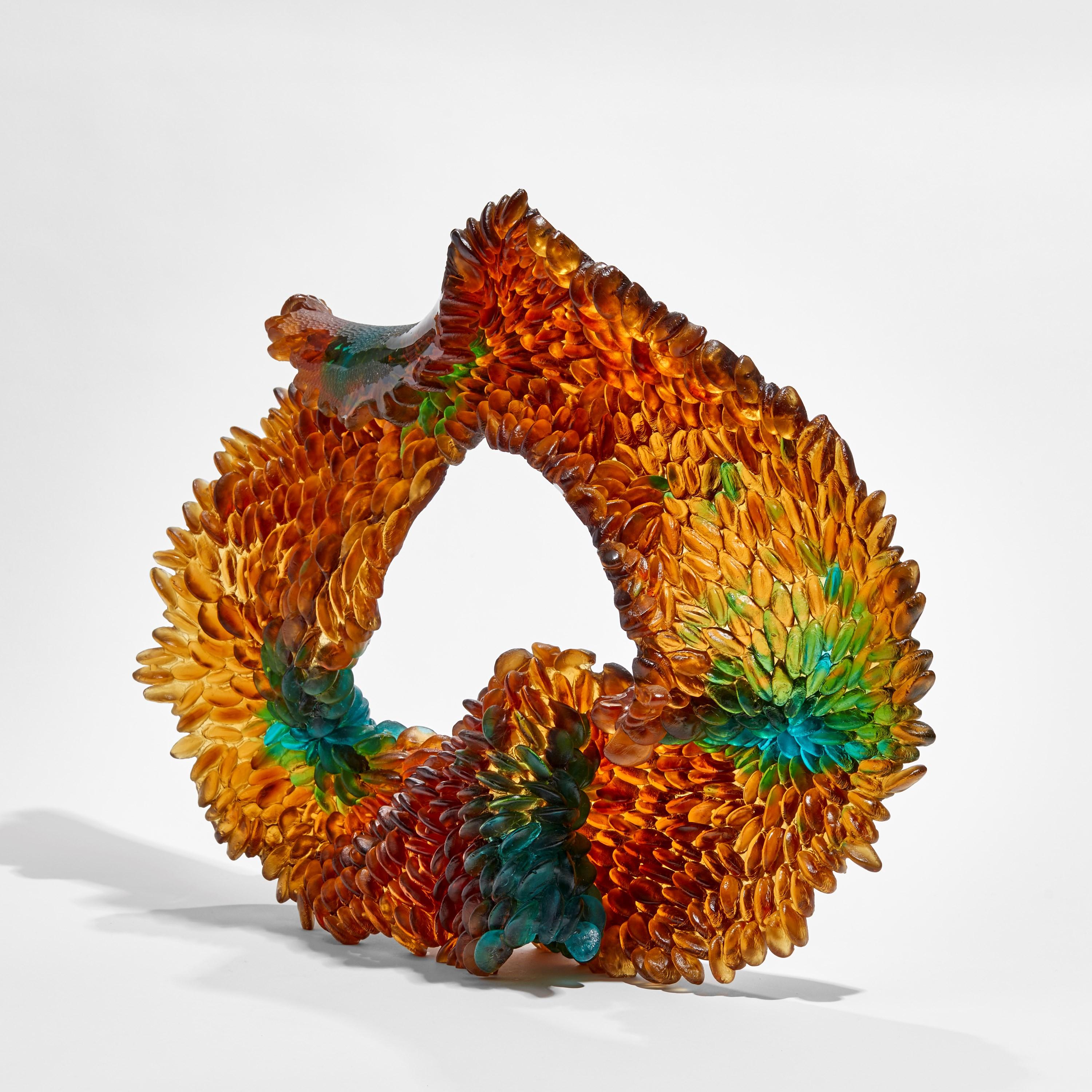 Organic Modern Kelp, a Unique Amber, Aqua & Green Cast Glass Sculpture by Nina Casson McGarva For Sale