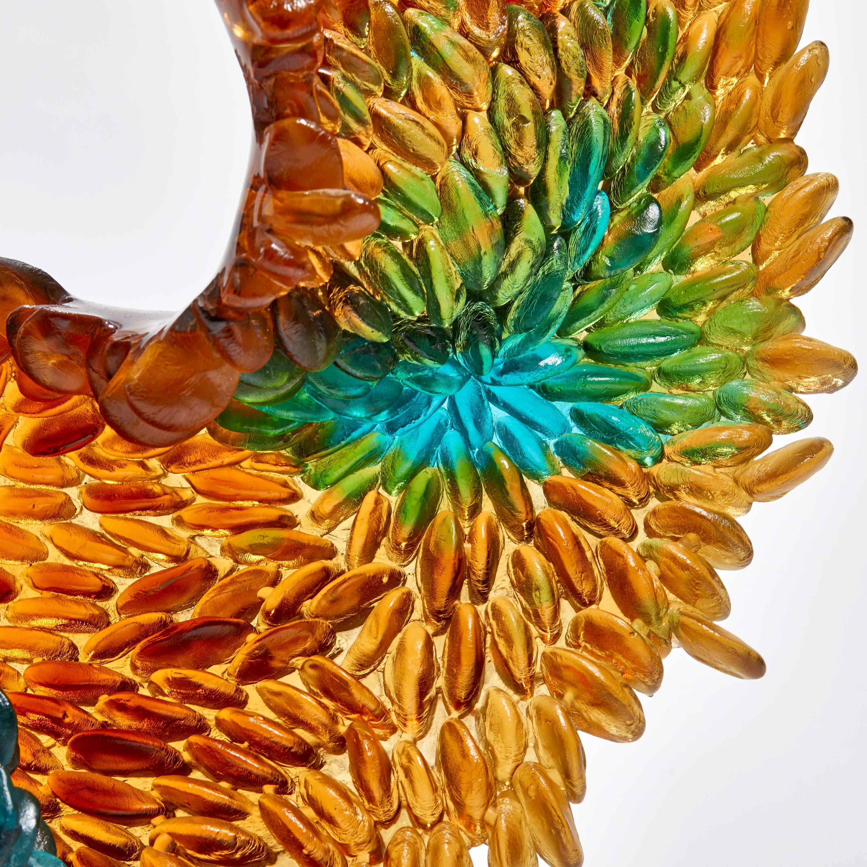 British Kelp, a Unique Amber, Aqua & Green Cast Glass Sculpture by Nina Casson McGarva For Sale