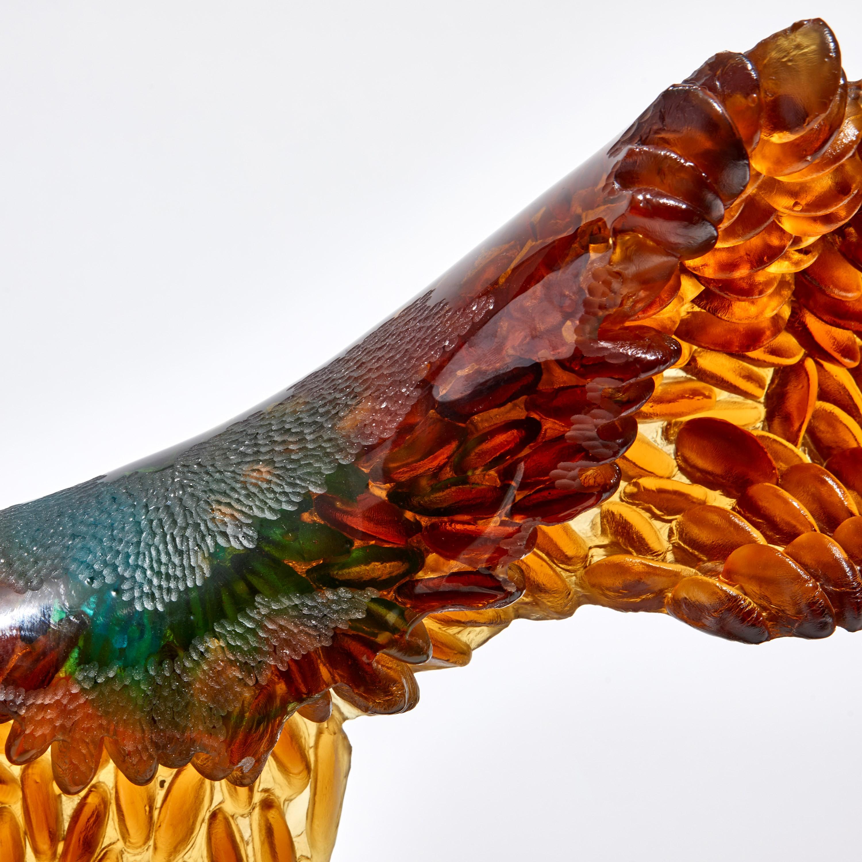 Hand-Crafted Kelp, a Unique Amber, Aqua & Green Cast Glass Sculpture by Nina Casson McGarva For Sale