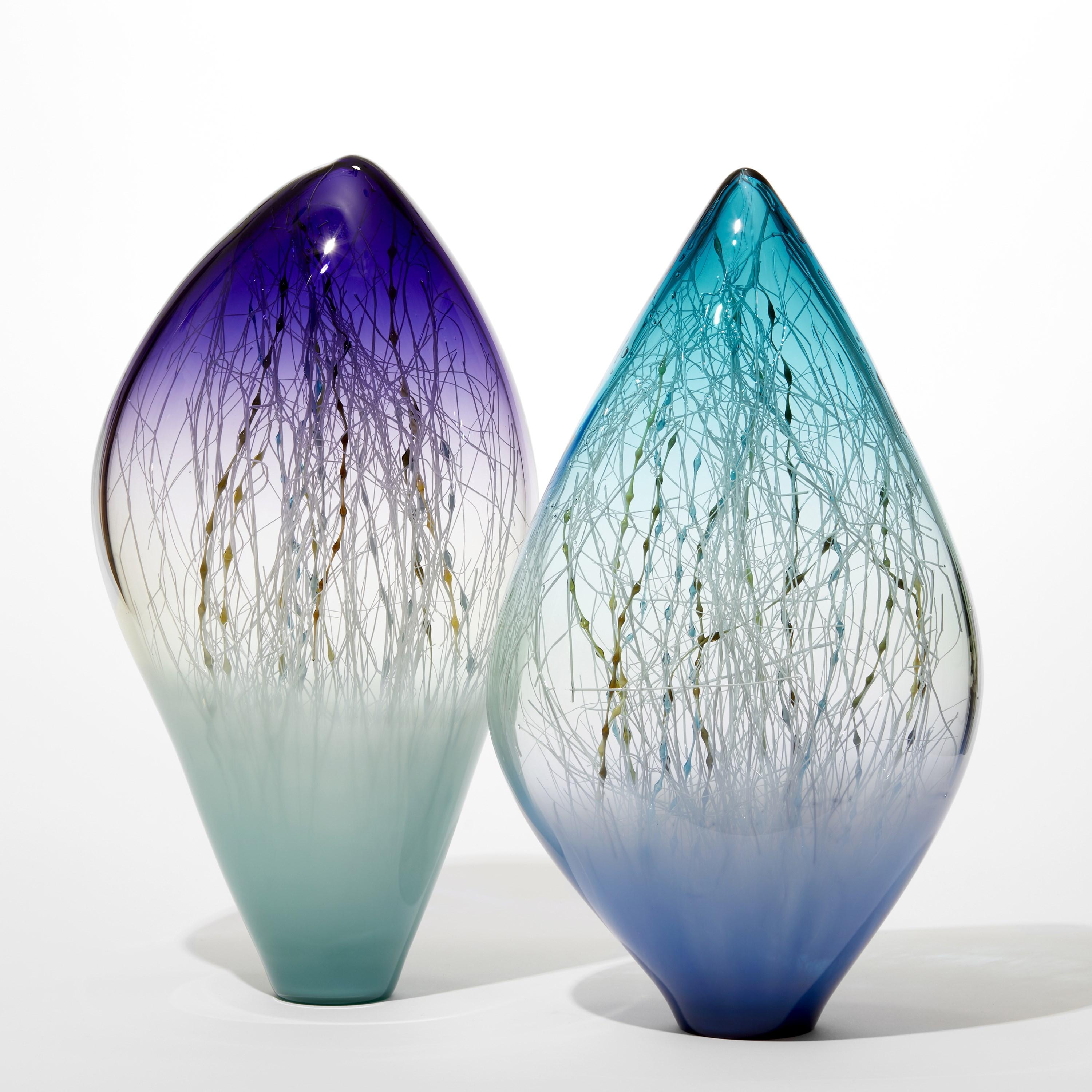 Hand-Crafted Kelp in Azure & Aquamarine, abstract glass sculpture by Enemark & Thompson