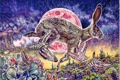 Surrealist Rabbit Painting, "Spring Nocturne" 