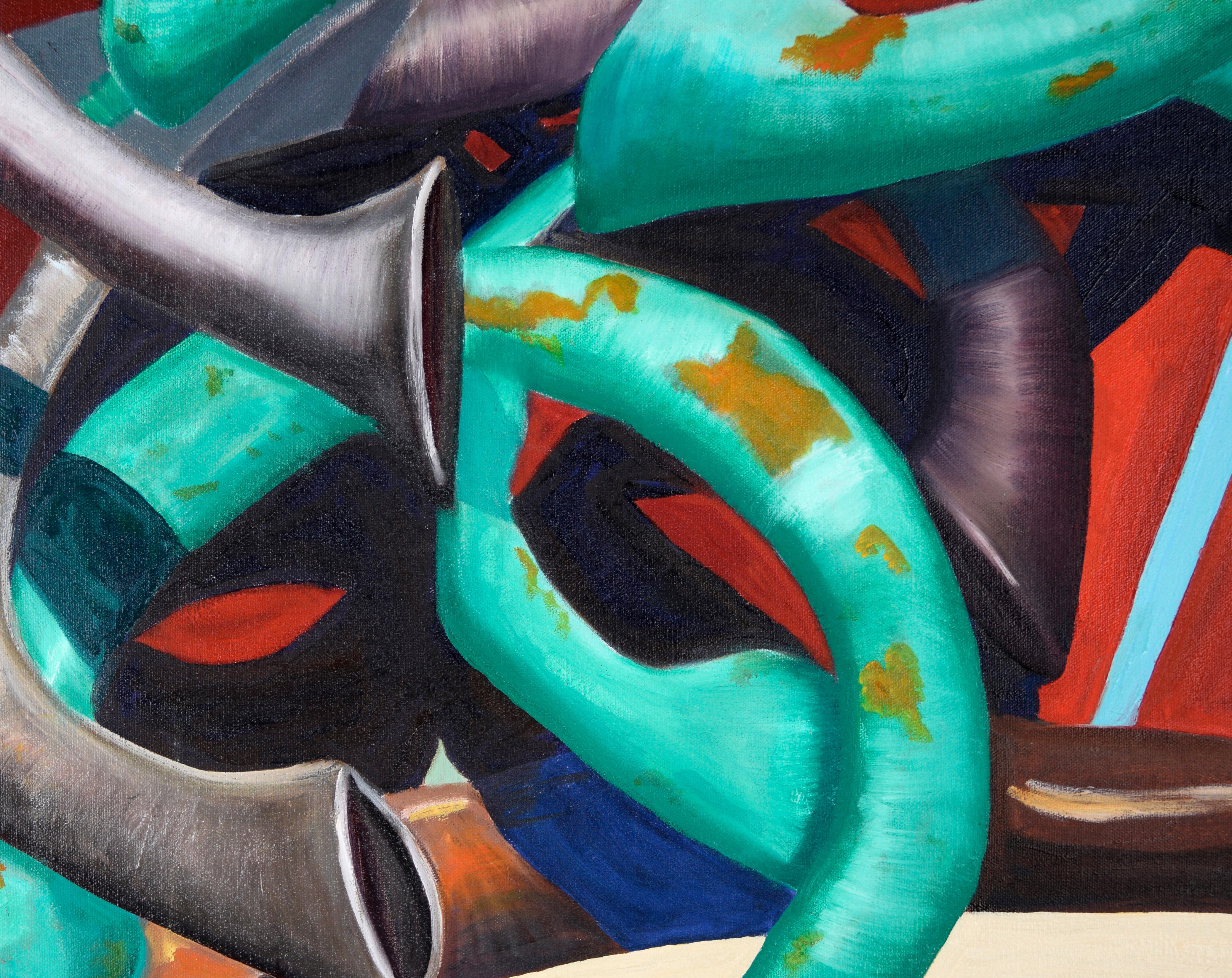 Through the Ring - Abstract Surrealist Composition in Oil on Canvas - Painting by Kelsie Page
