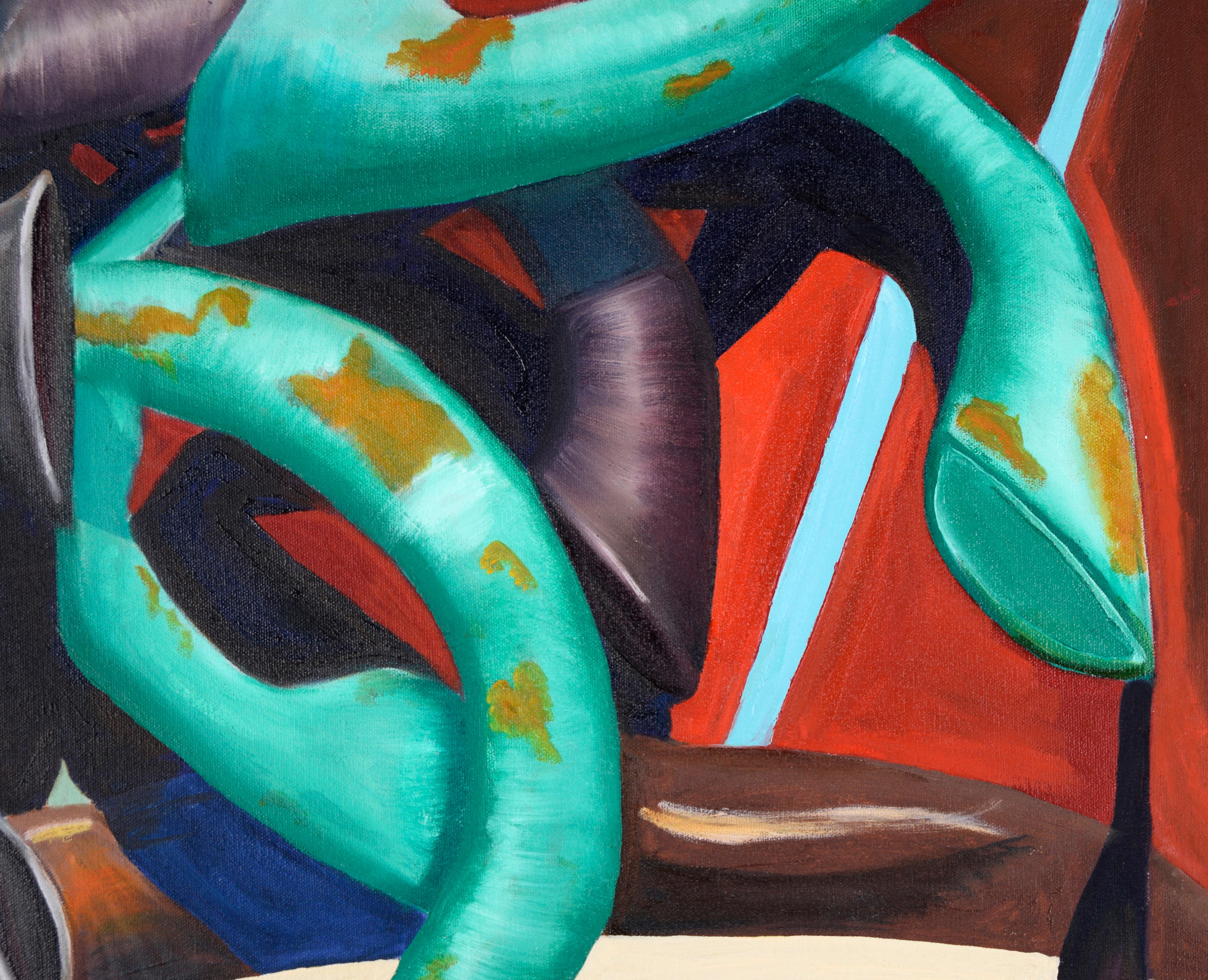 Through the Ring - Abstract Surrealist Composition in Oil on Canvas - Black Abstract Painting by Kelsie Page