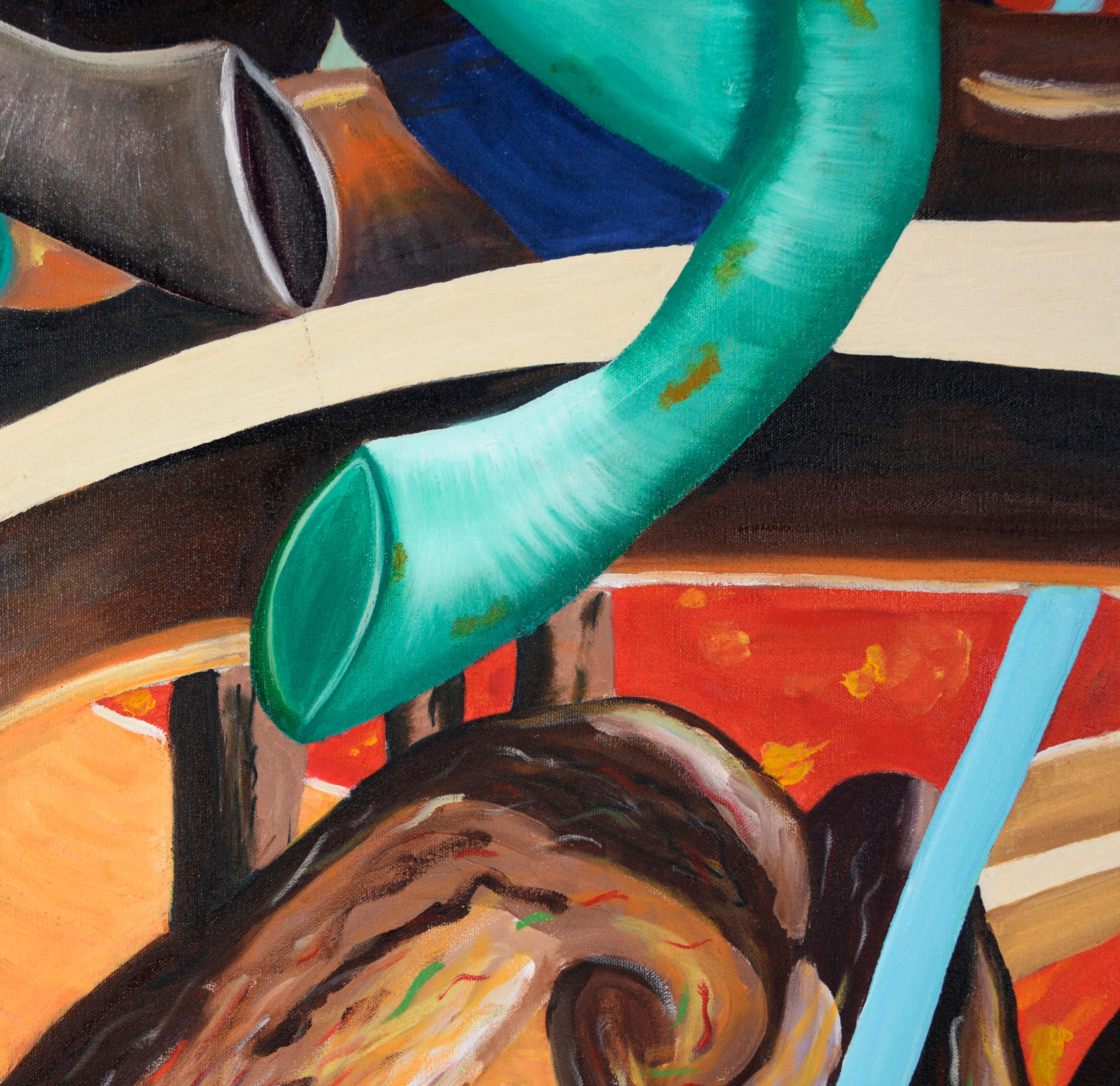 Through the Ring - Abstract Surrealist Composition in Oil on Canvas For Sale 1