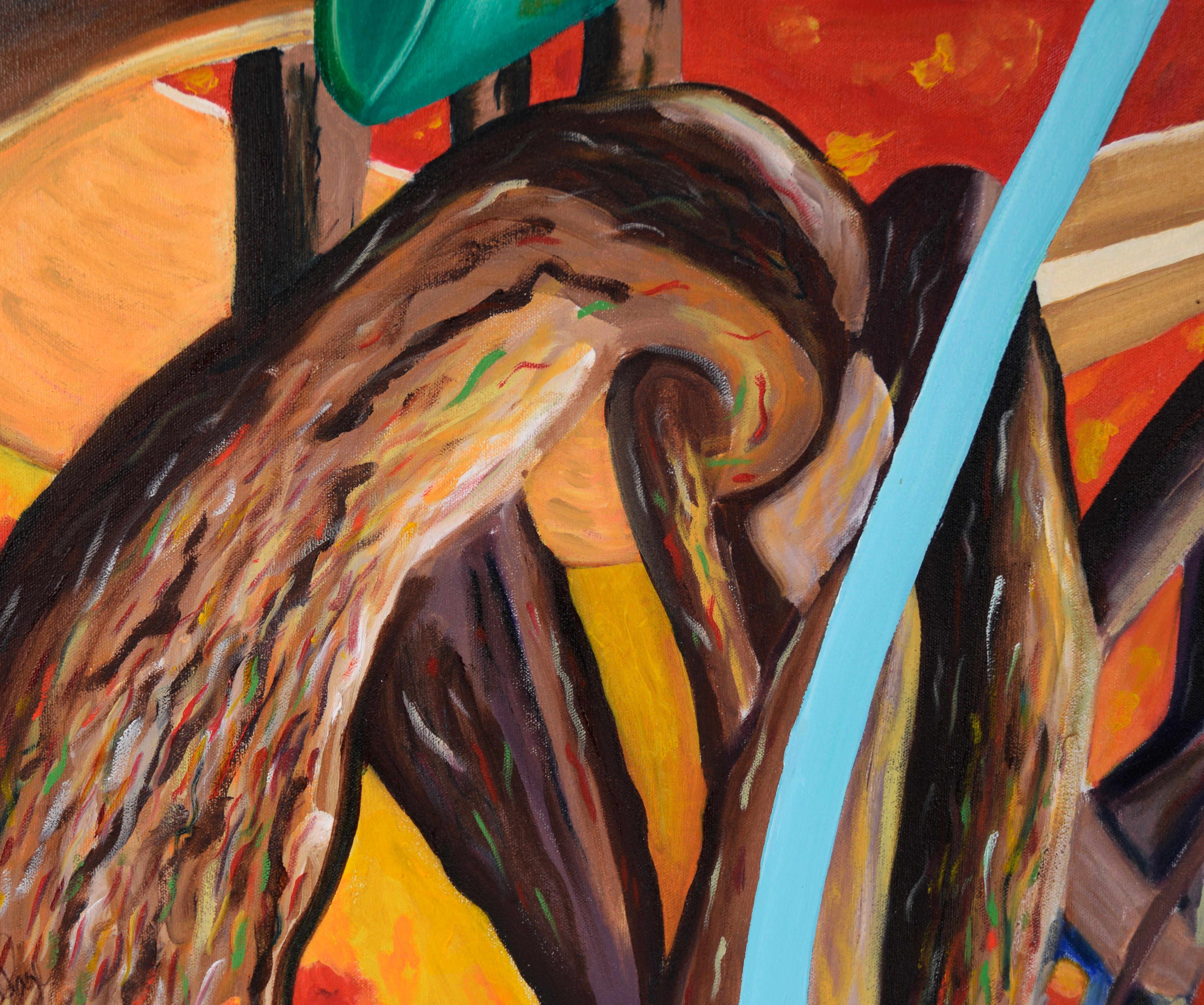 Through the Ring - Abstract Surrealist Composition in Oil on Canvas For Sale 2