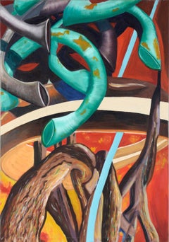 Through the Ring - Abstract Surrealist Composition in Oil on Canvas