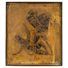 Rare peinture gravéeladiator de Kelvin LaVerne, signée et datée de 1960