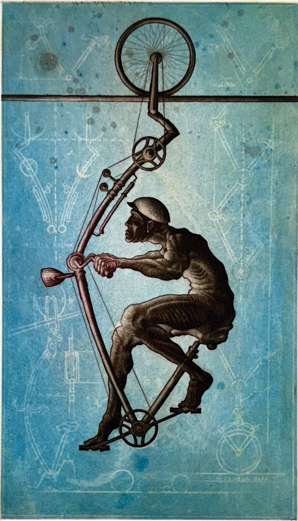 Kelvin Mann Figurative Print - Commuter Blue Print