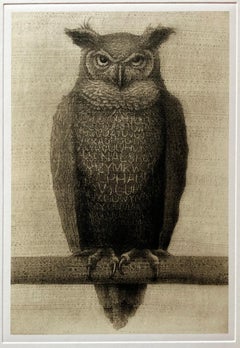 Owlphabet (36/45), etching by Kelvin Mann