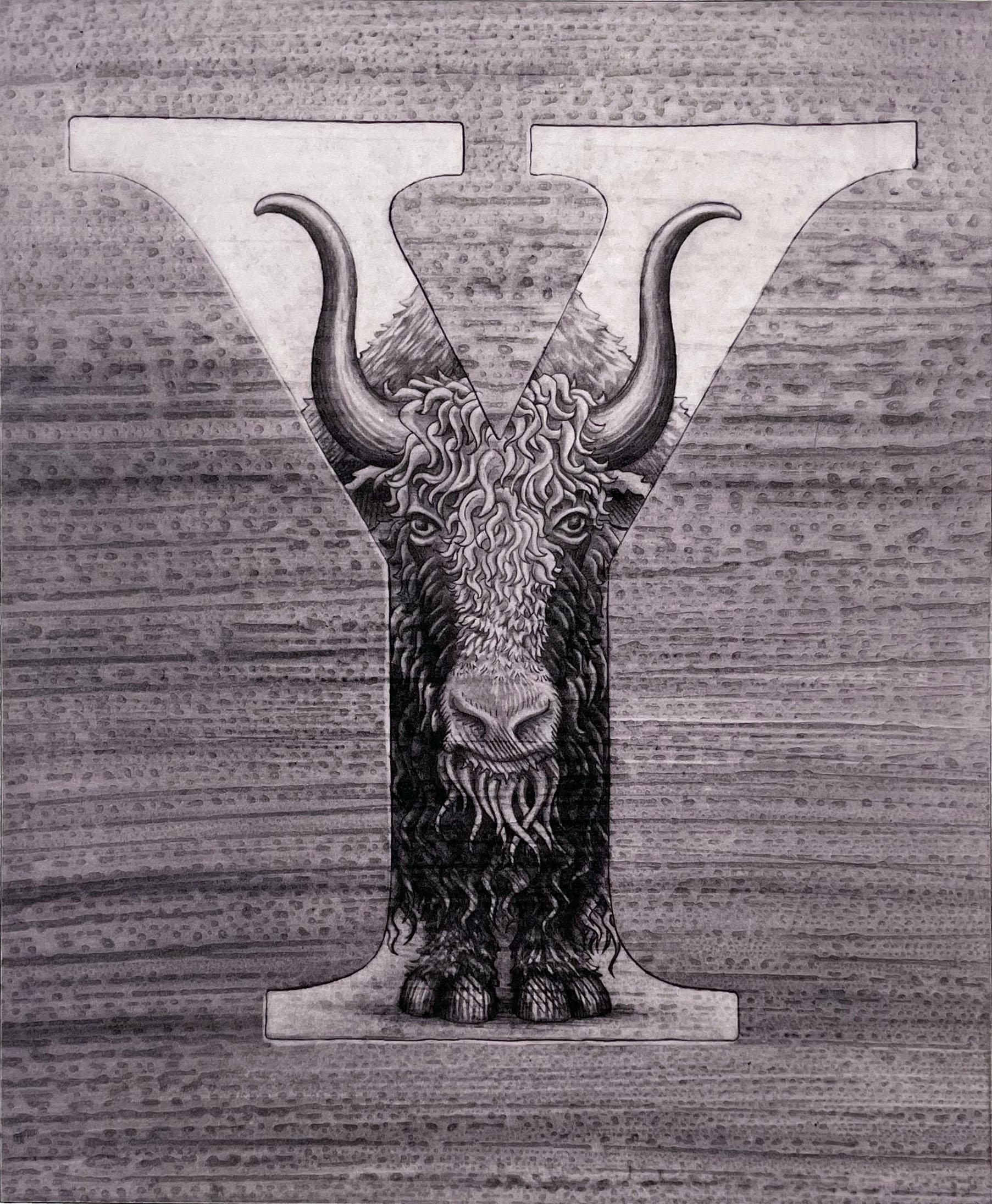 Kelvin Mann Animal Print – "Y" steht für Yak in diesem Tierbuchstaben