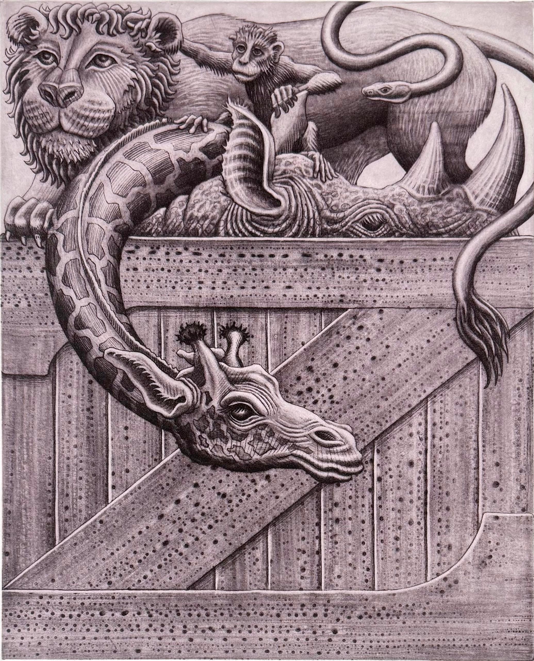 "Z" sta per zoo, con un leone, una scimmia, un rinoceronte e una giraffa che illustrano la lettera "Z", tratta dall'alfabeto di Kelvin Mann. Tutte le lettere sono disponibili e il set completo di 27 incisioni in un cofanetto in folio è disponibile a