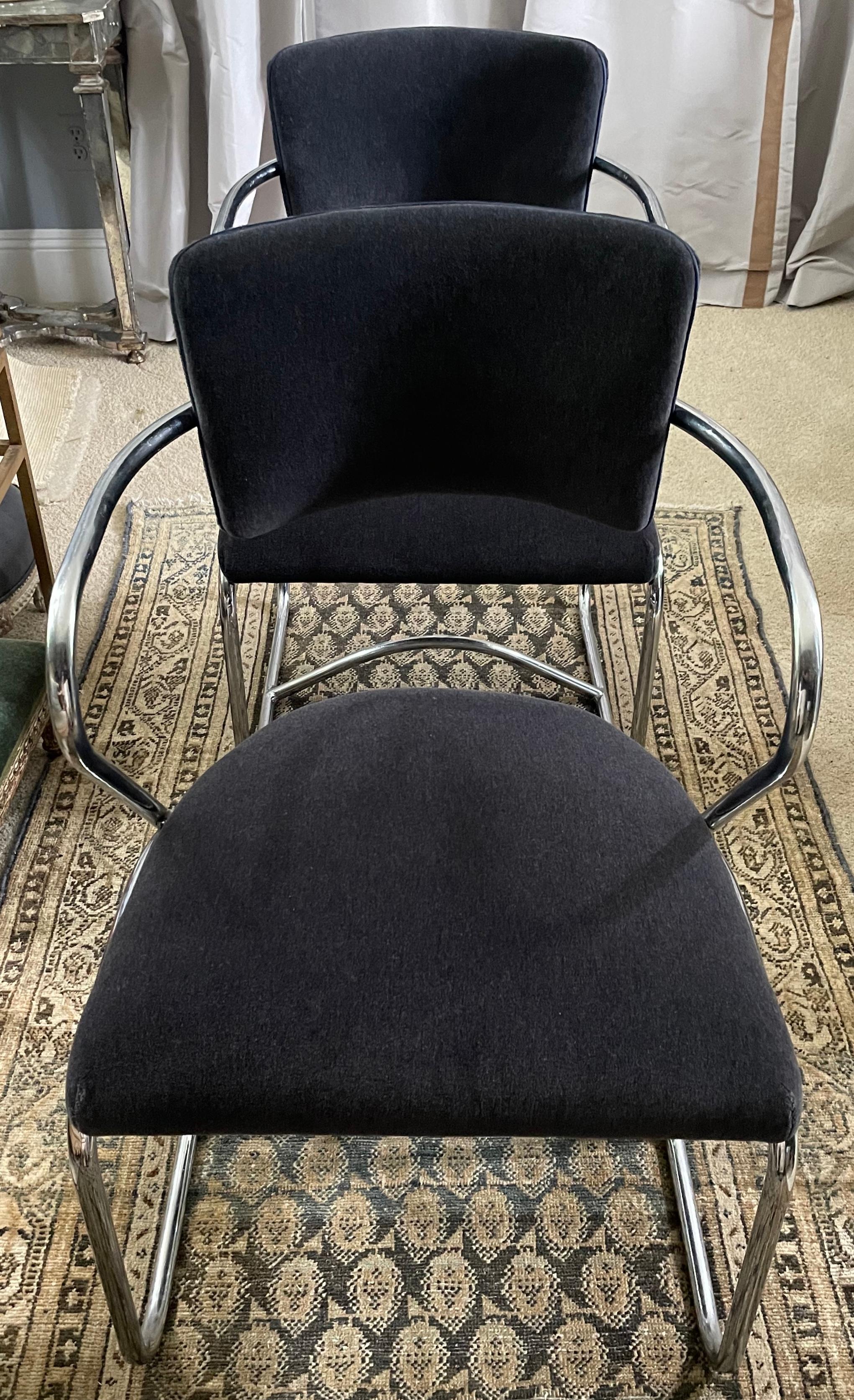 Mid-Century Modern Fauteuils des années 30 en chrome et mohair de Weber en vente