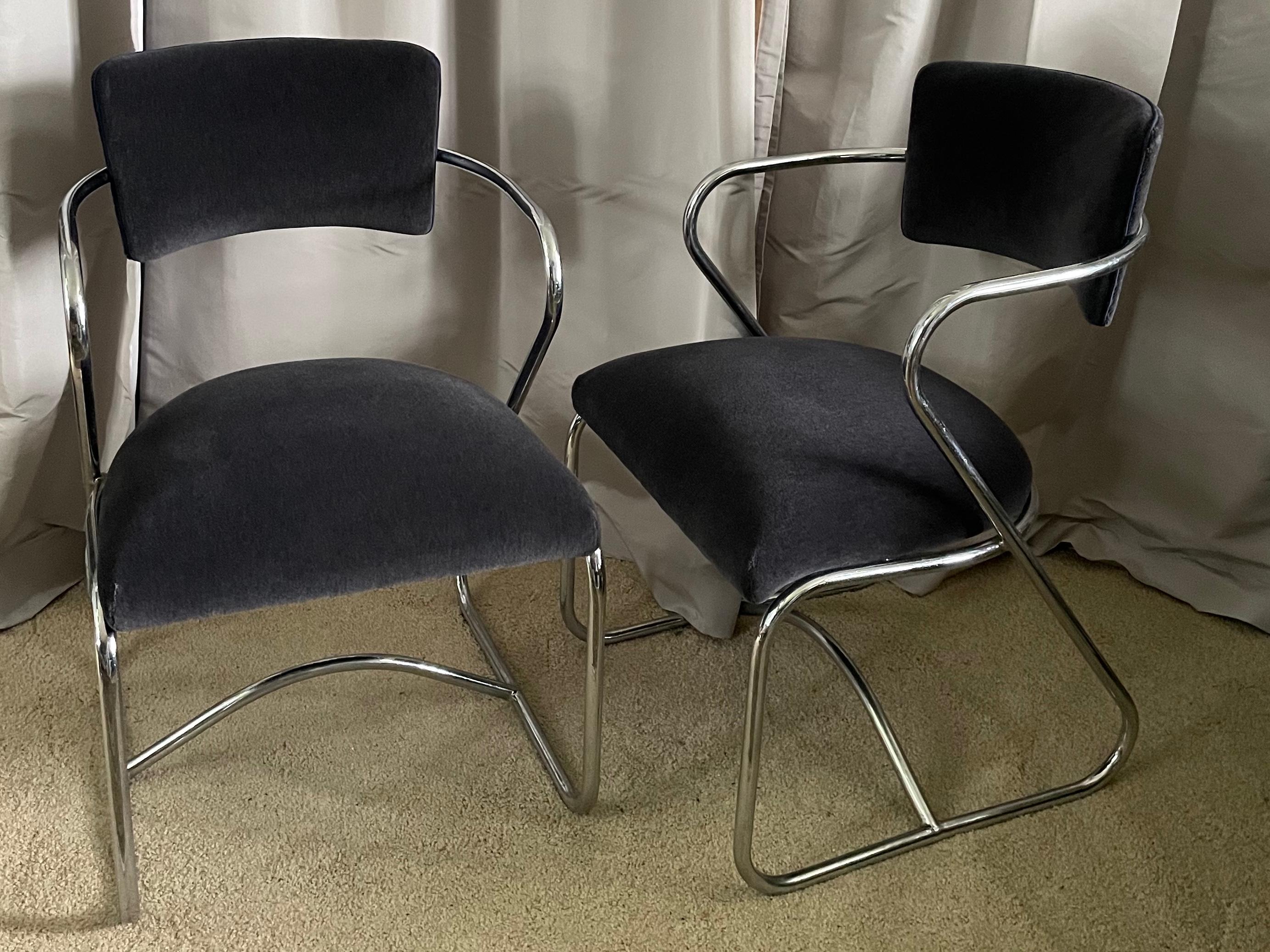 American Kem Weber Chrome and Mohair Thirties Armchairs For Sale