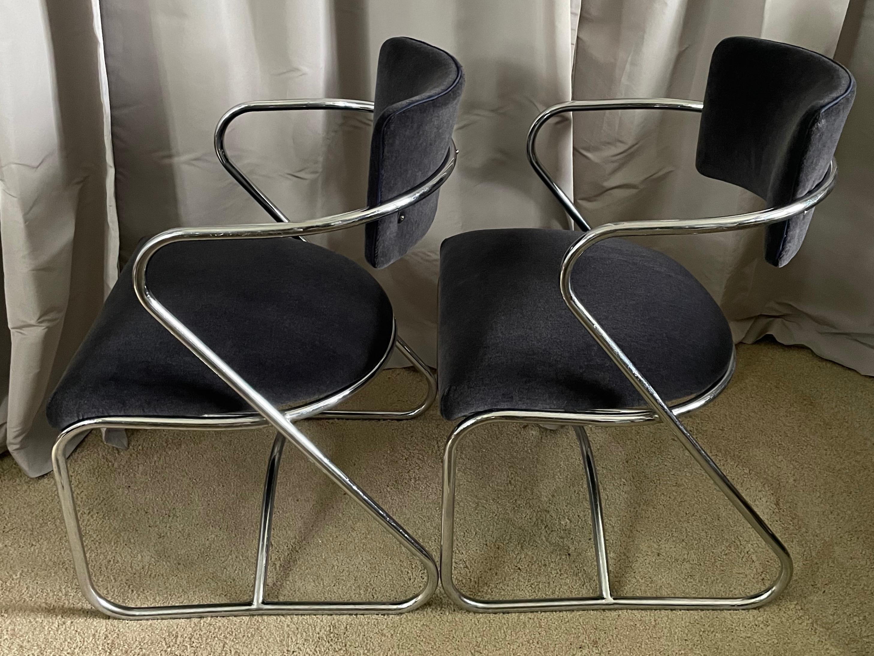 Kem Weber Chrome and Mohair Thirties Armchairs In Good Condition For Sale In New York, NY