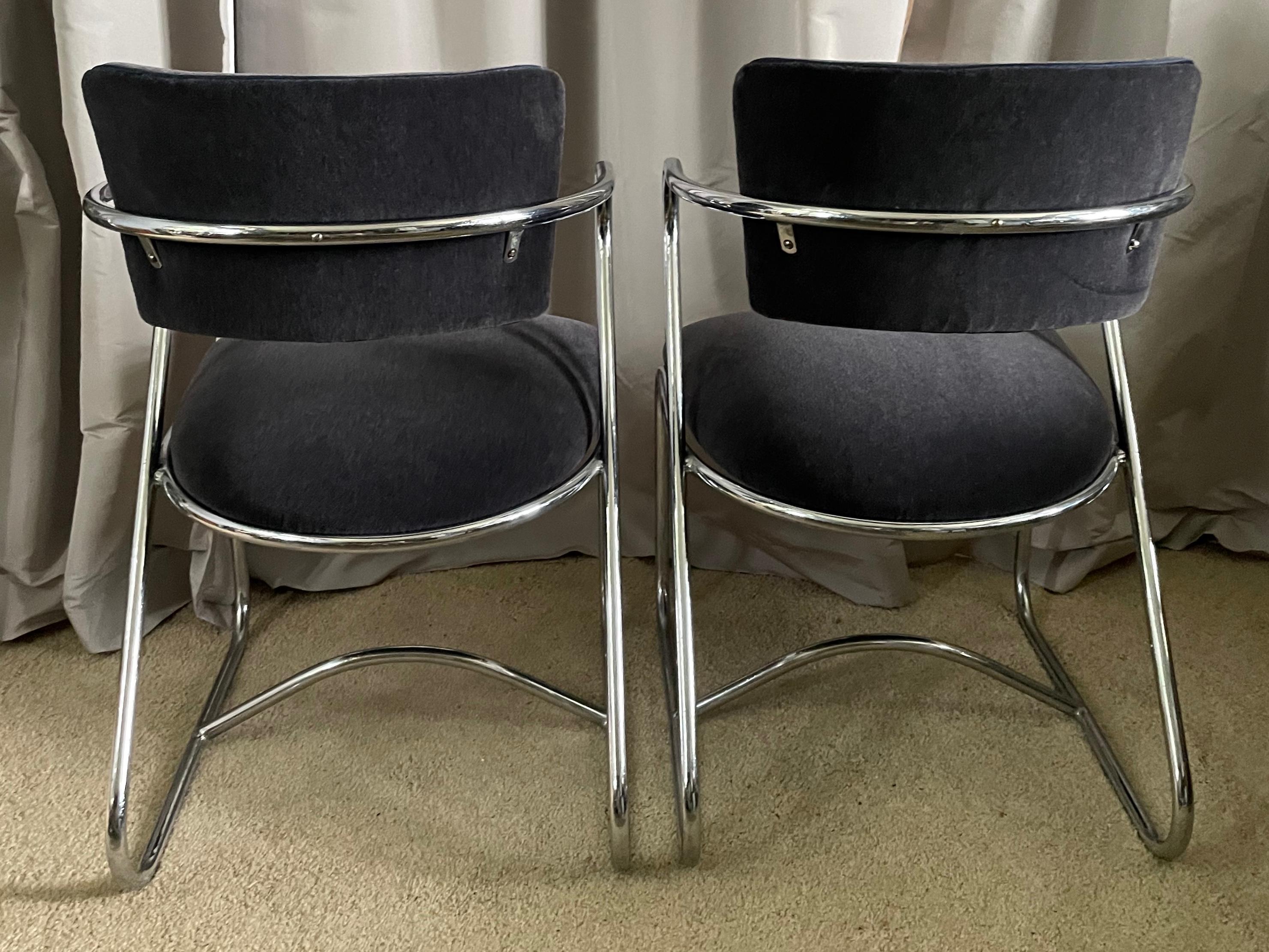 Mid-20th Century Kem Weber Chrome and Mohair Thirties Armchairs For Sale