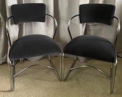Fauteuils « Mid-Century Modern » de Kem Weber en chrome et mohair